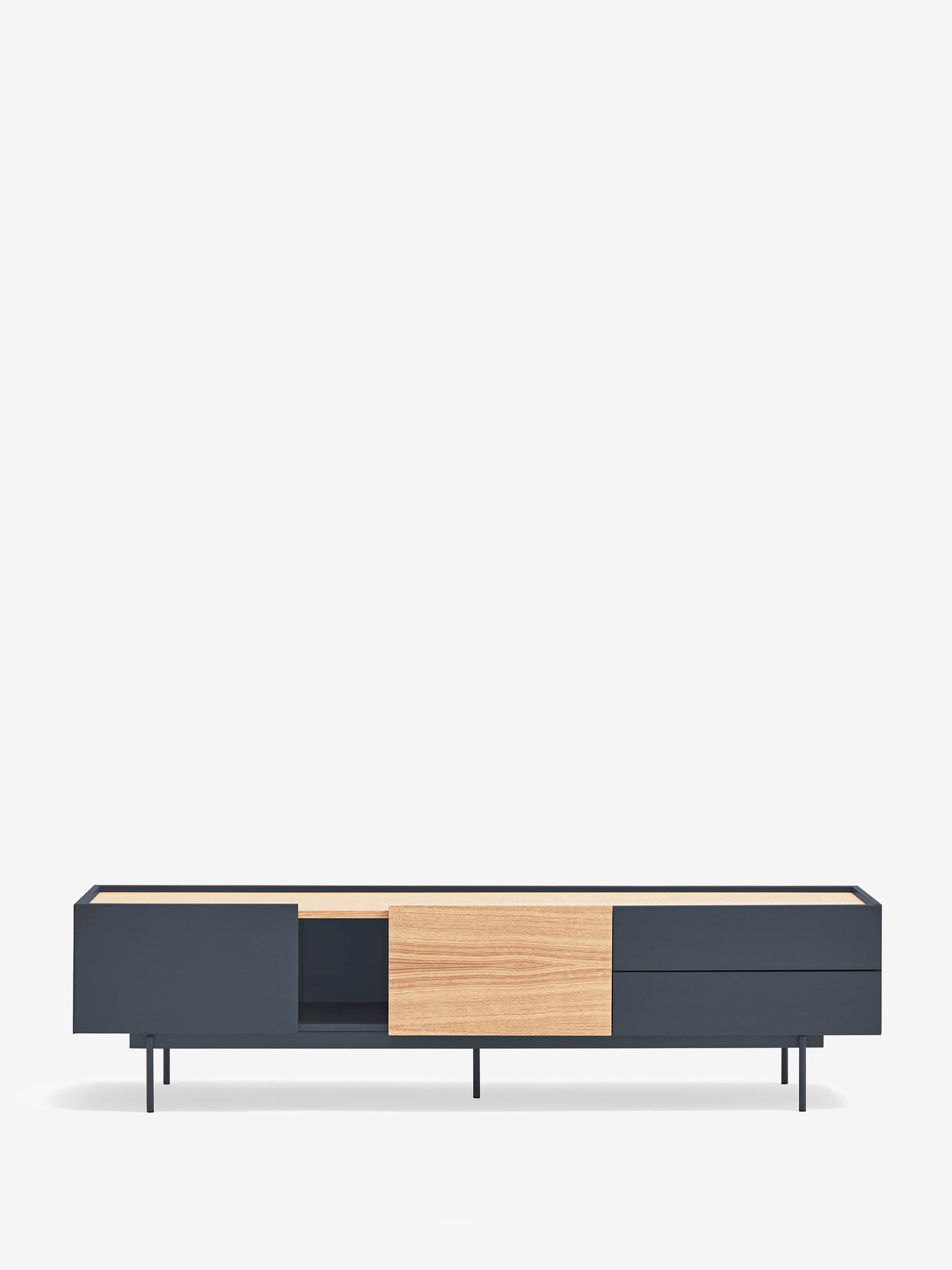 Otto mueble TV con 2 puertas y 2 cajones en roble y metal gris antracita 180 x 45 cm