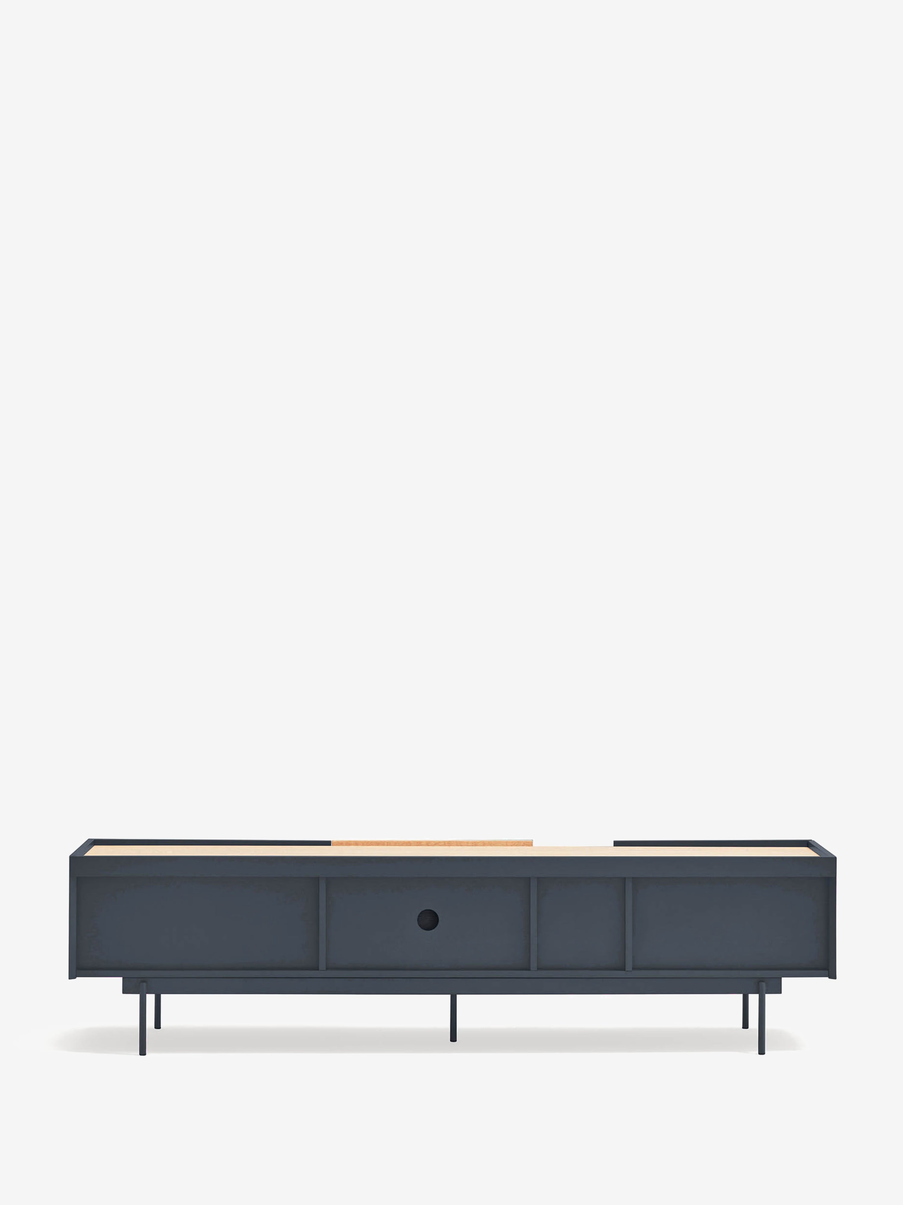 Otto TV-Möbel mit 2 Türen und 2 Schubladen aus Eiche und anthrazitfarbenem Metall 180 x 45 cm