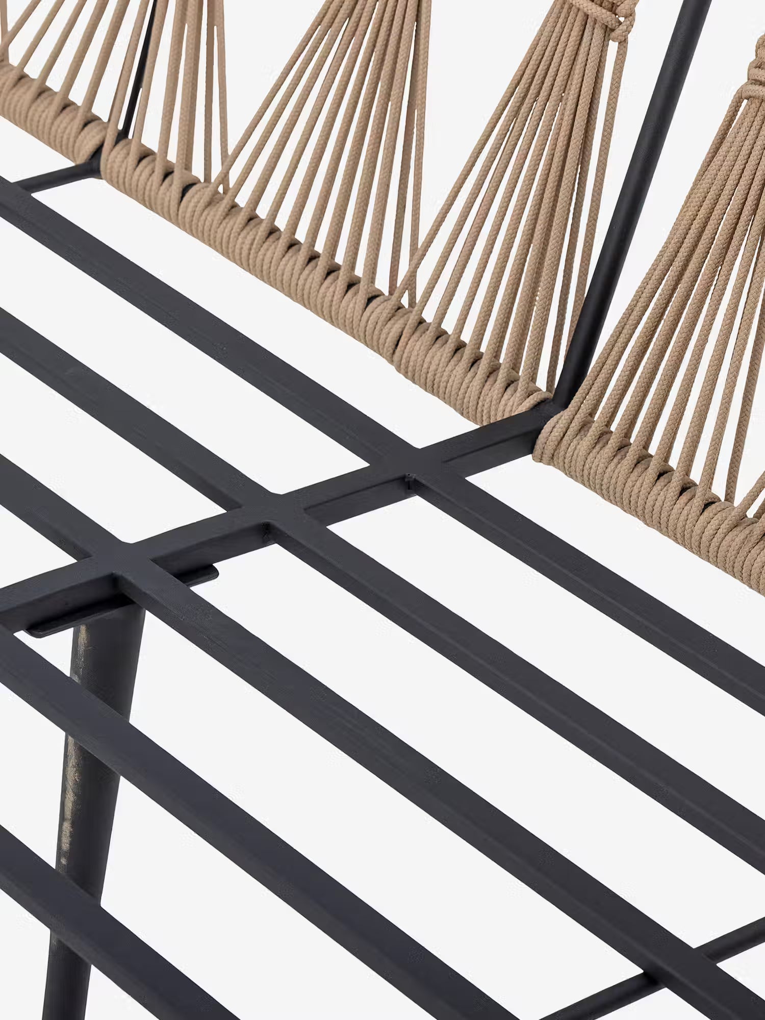 Pavone Sofá de exterior en metal negro y cuerda beige trenzada 174 cm