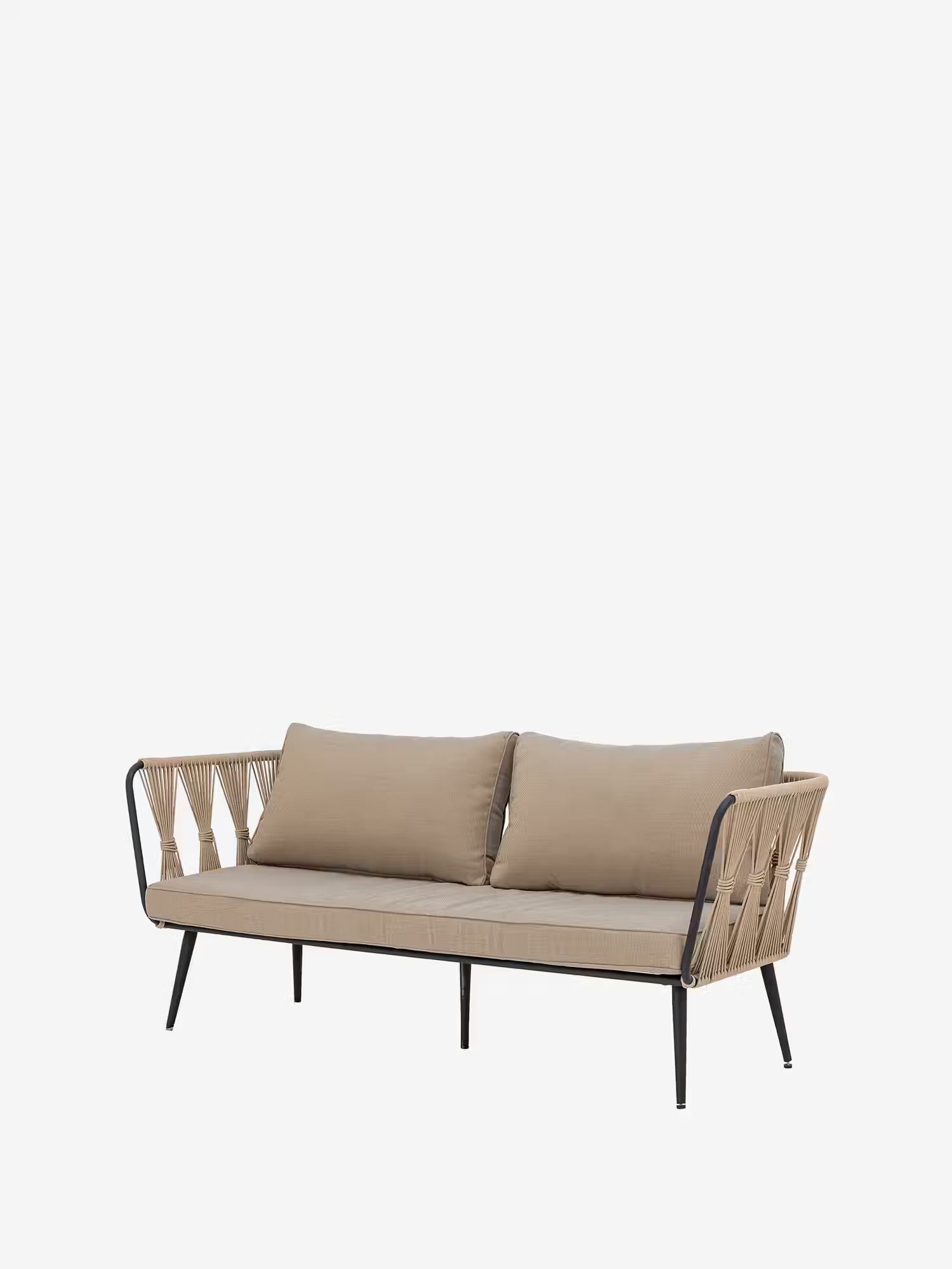 Pavone Sofá de exterior en metal negro y cuerda beige trenzada 174 cm