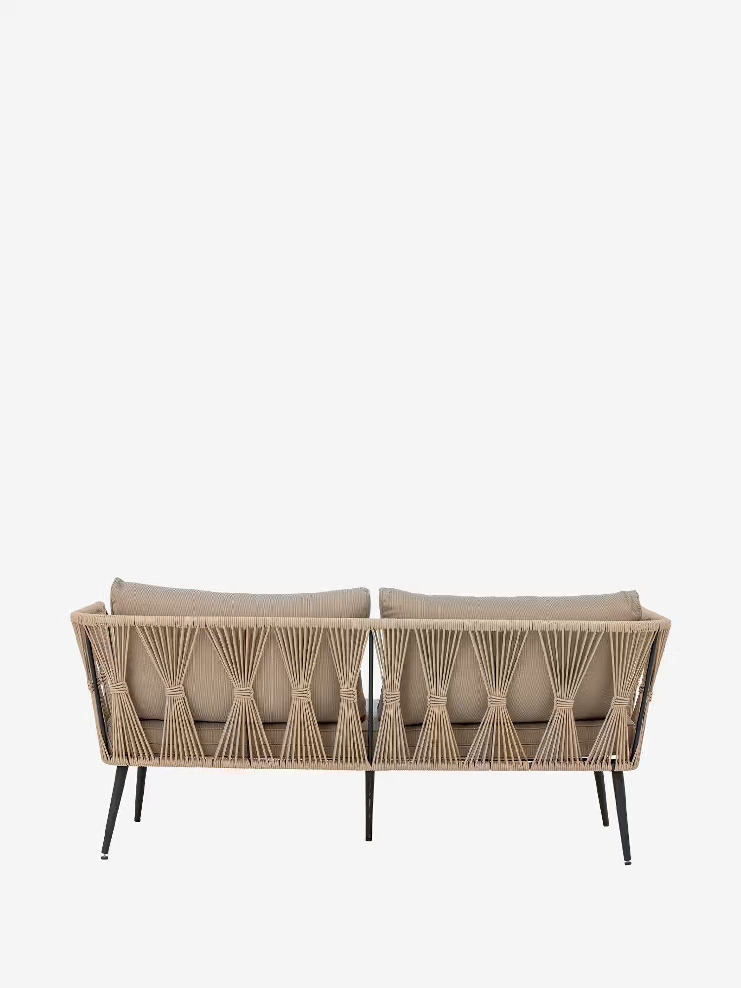 Pavone Sofá de exterior en metal negro y cuerda beige trenzada 174 cm