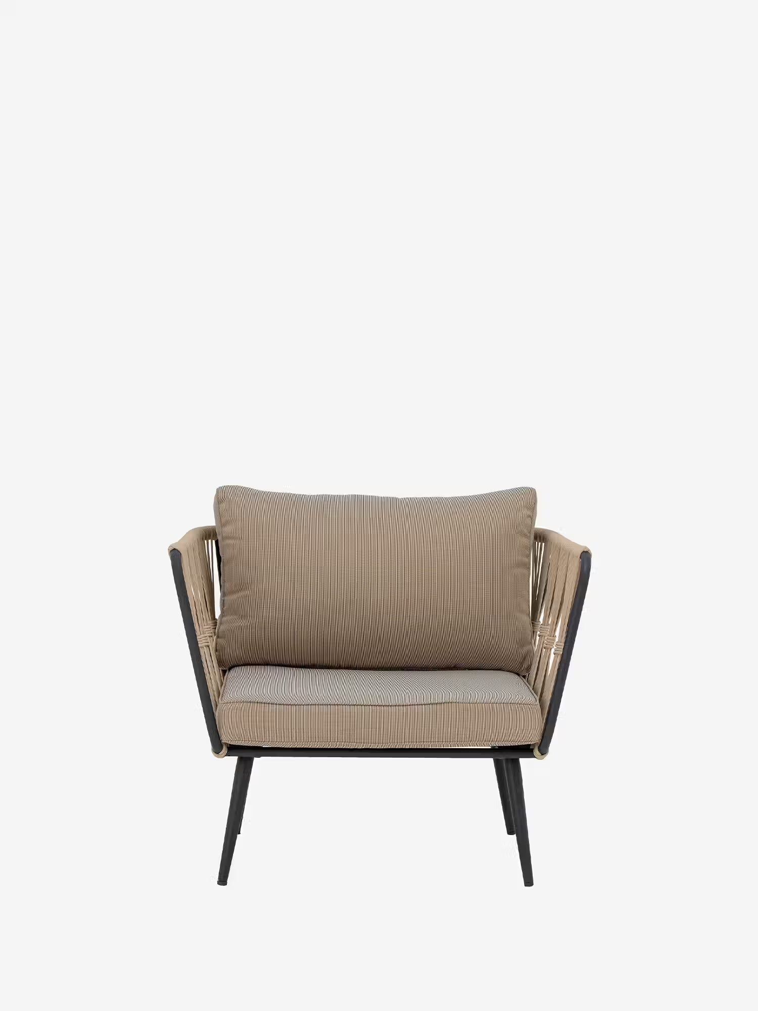 Pavone Outdoor armchair in black metal and beige woven rope - minimal Nordic design