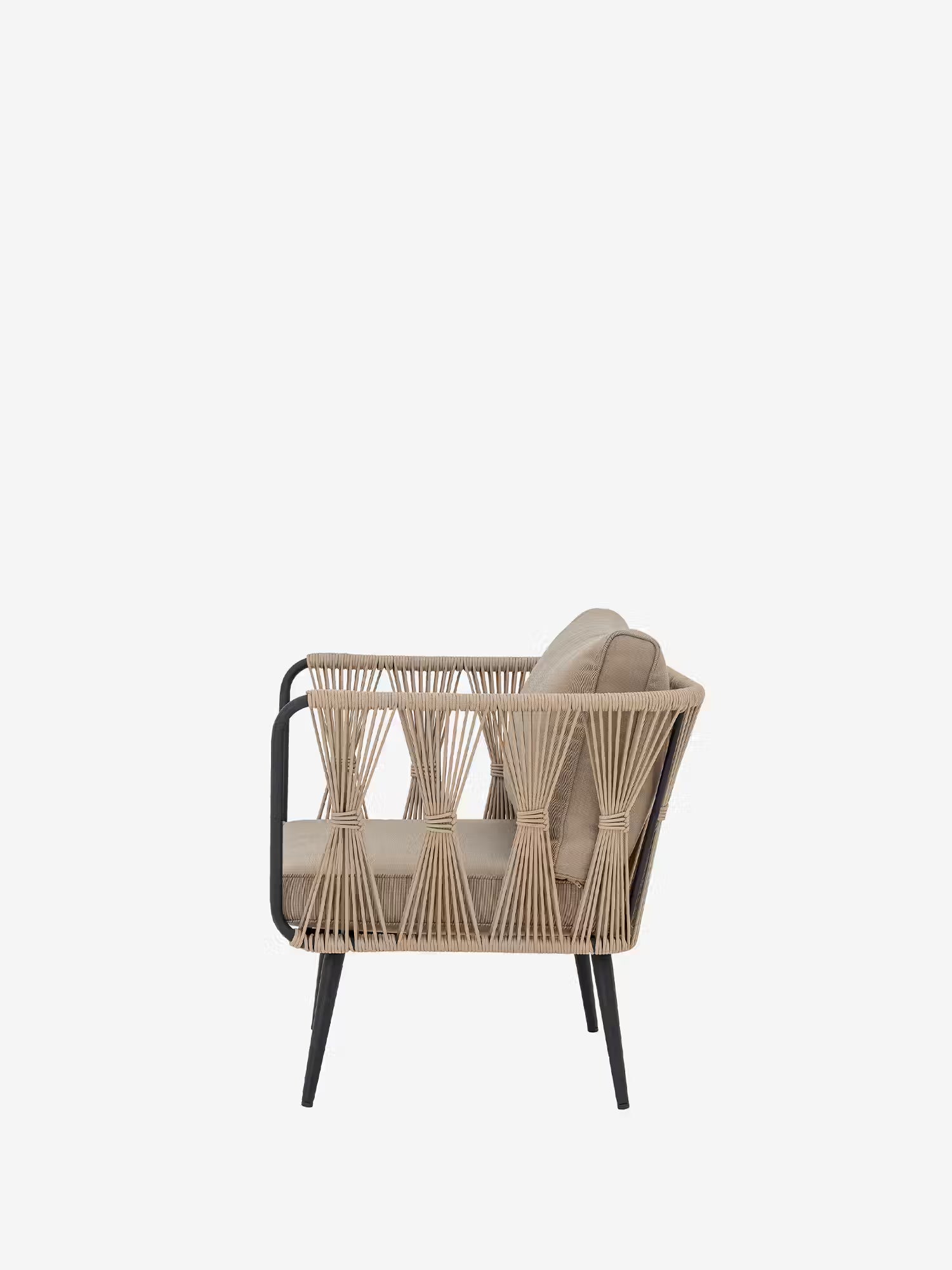 Pavone Outdoor armchair in black metal and beige woven rope - minimal Nordic design