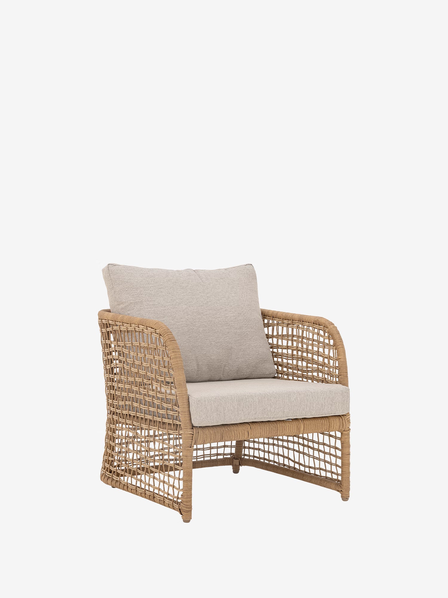 Penzano Sessel für den Außenbereich aus synthetischem Rattan in Naturfarbe mit Kissen