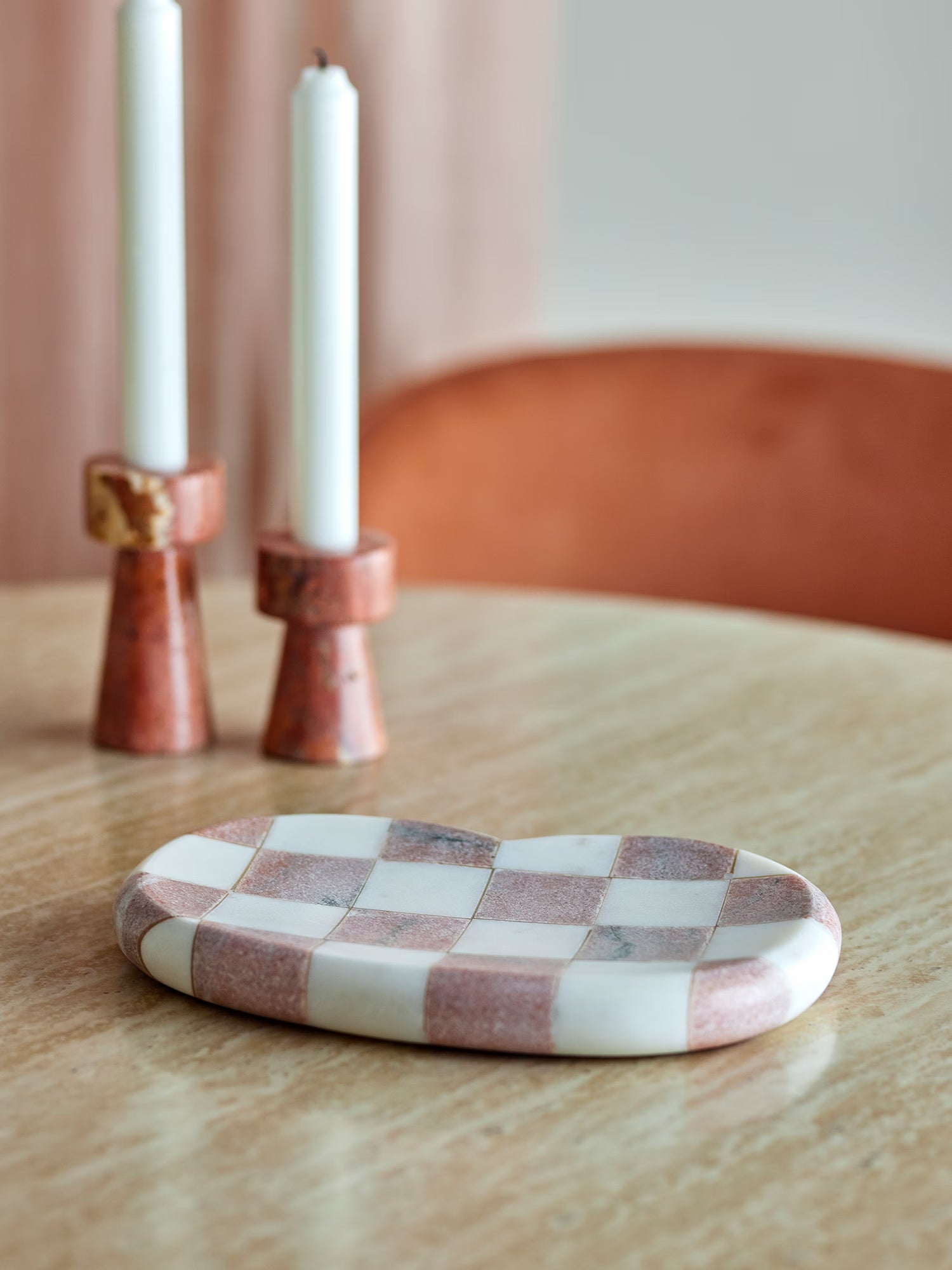 Petrea bandeja decorativa de mármol rosa y beige con motivo geométrico