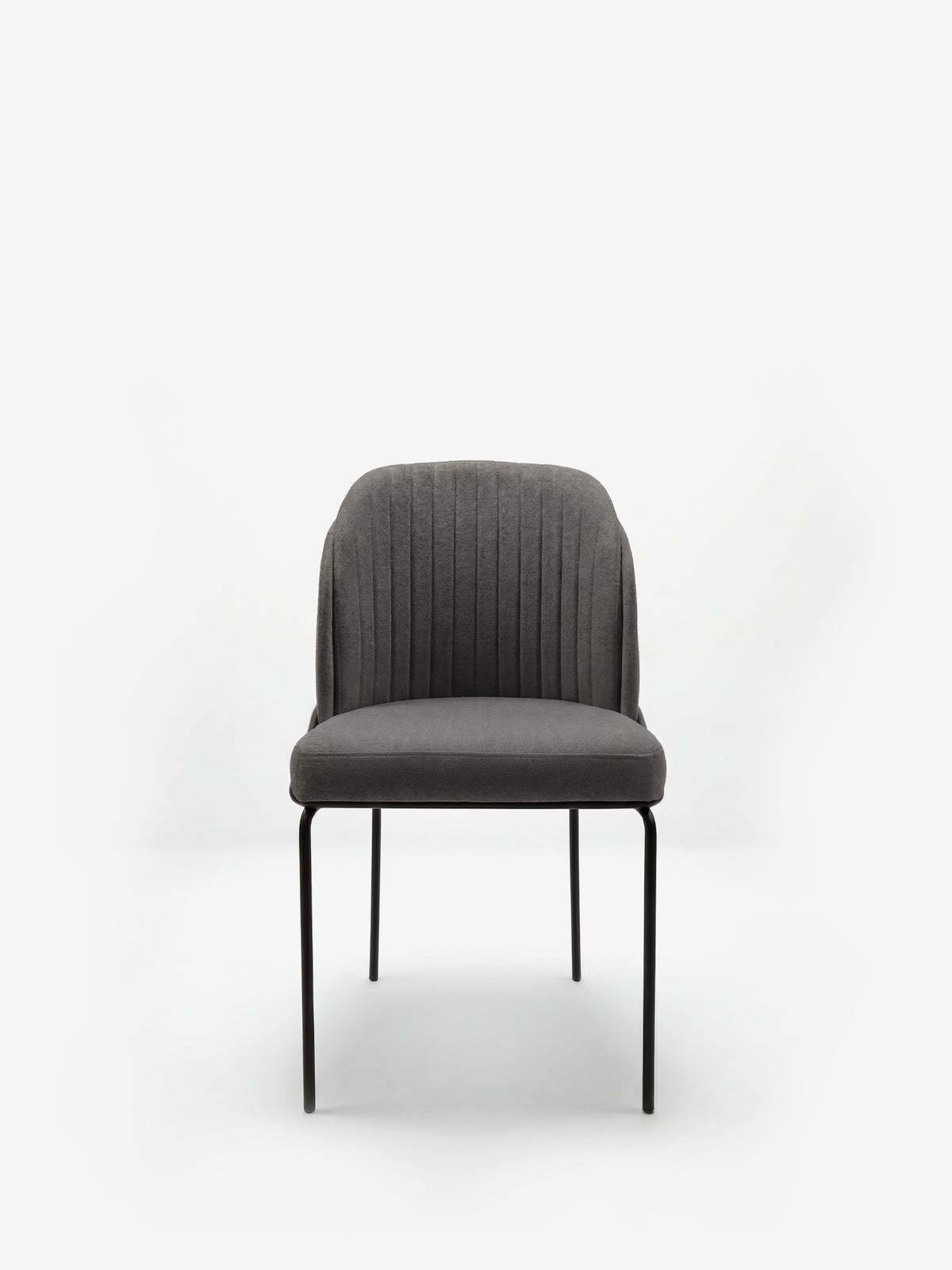 Plissé upholstered chair in waterproof cream fabric - pleated backrest and black metal legs