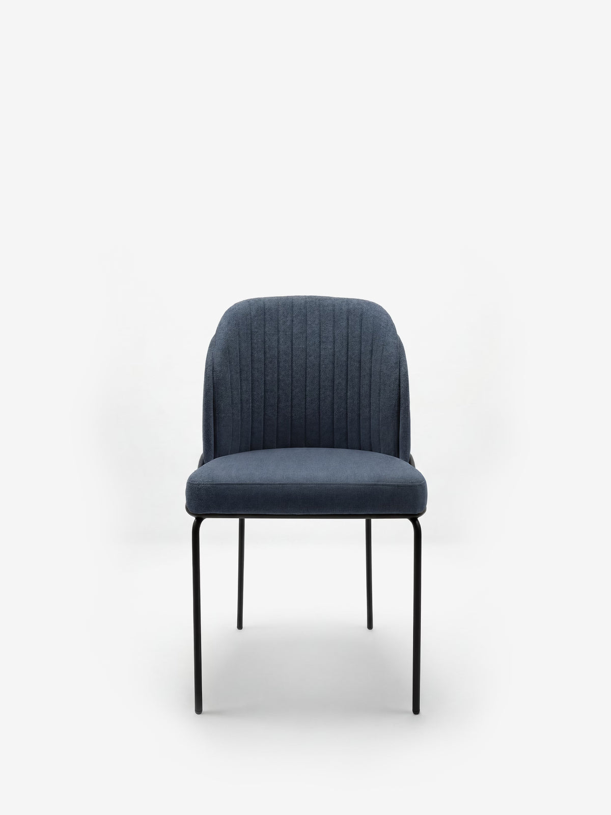Plissé upholstered chair in waterproof cream fabric - pleated backrest and black metal legs