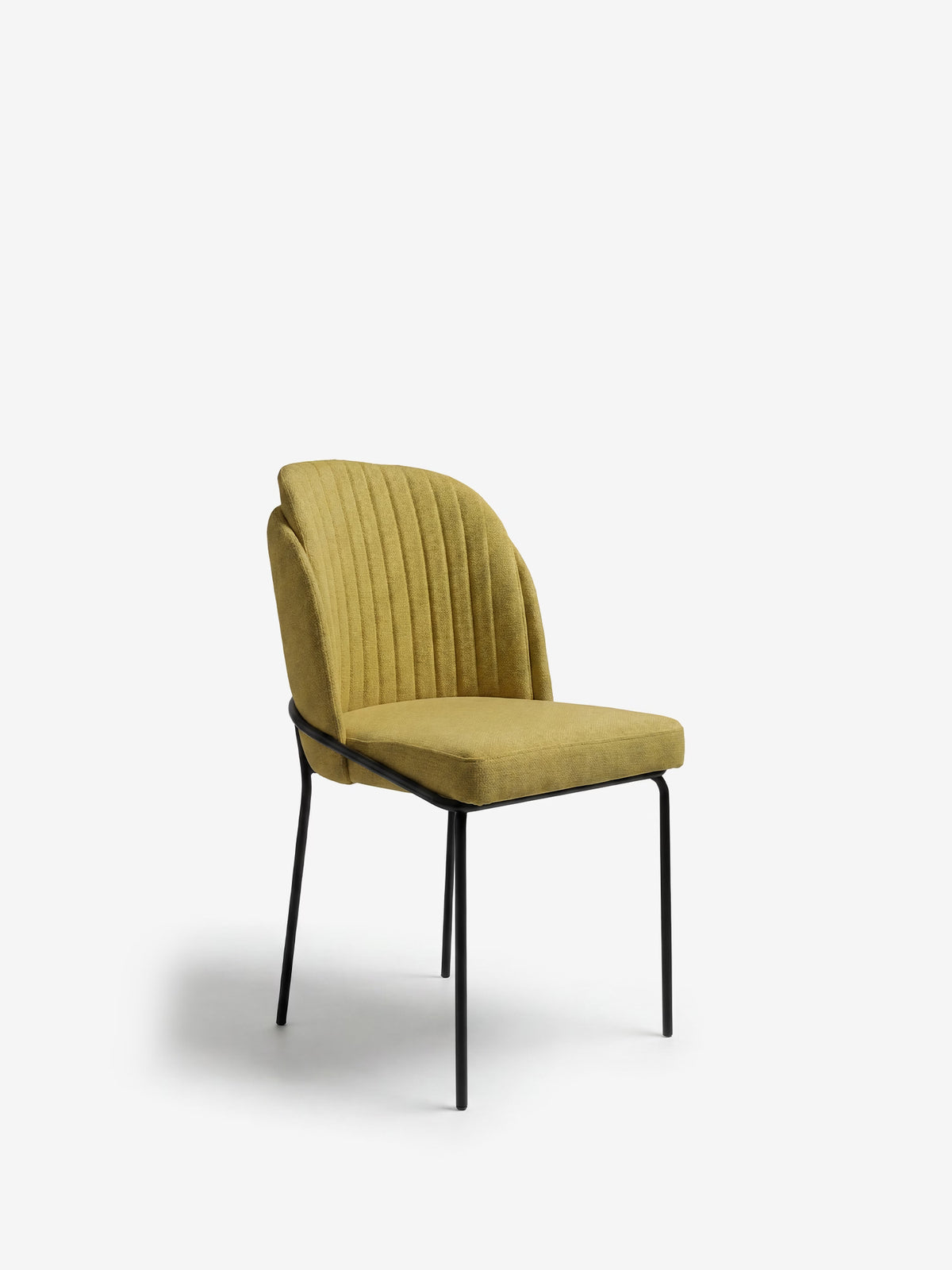 Plissé upholstered chair in waterproof cream fabric - pleated backrest and black metal legs