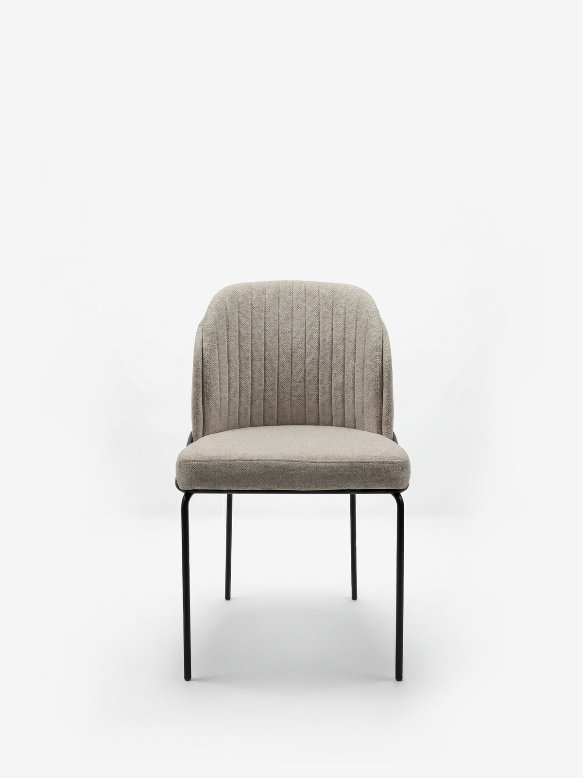 Plissé upholstered chair in waterproof cream fabric - pleated backrest and black metal legs