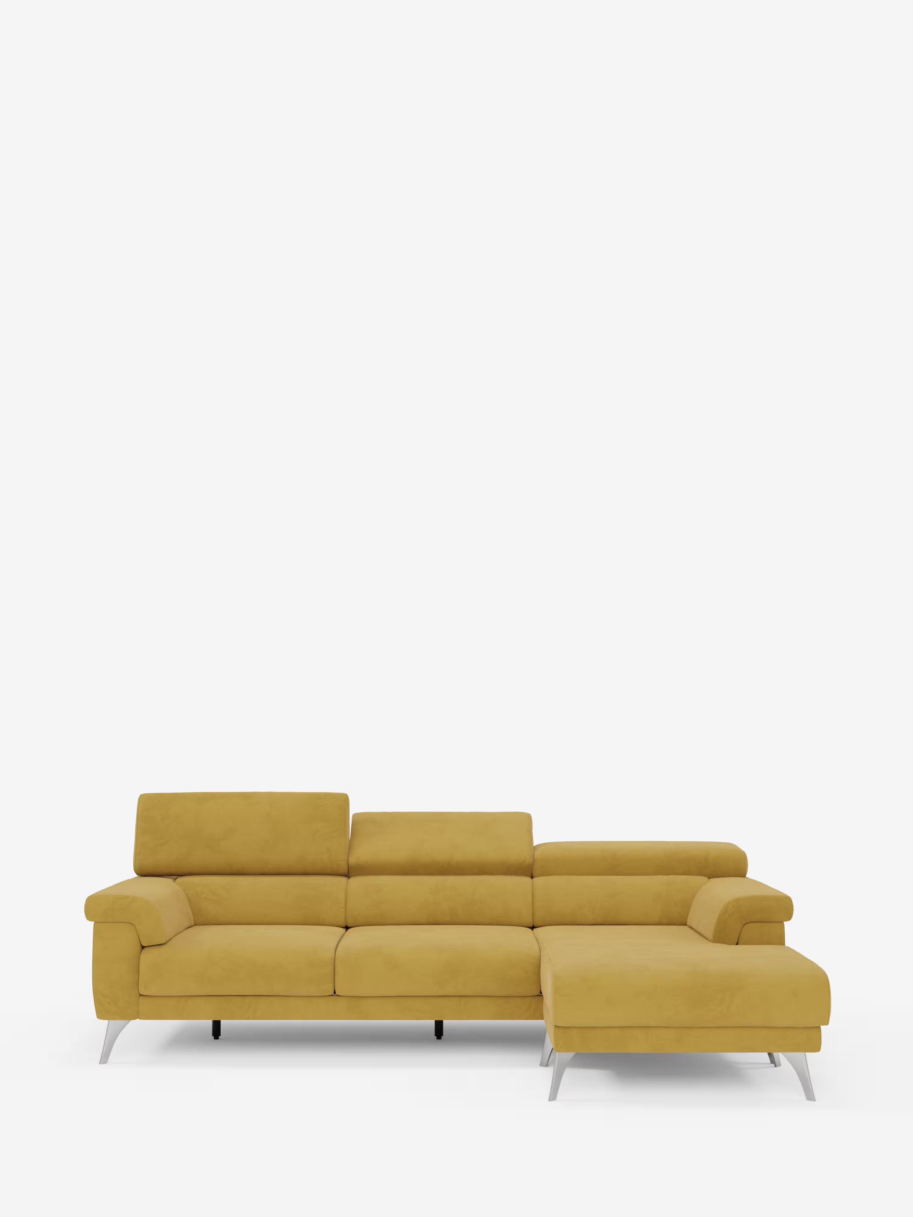 Raffaello Ecksofa mit gelber Ottomane, verschiebbare Sitzflächen und verstellbare Kopfstützen aus abwaschbarem Mikrofaser