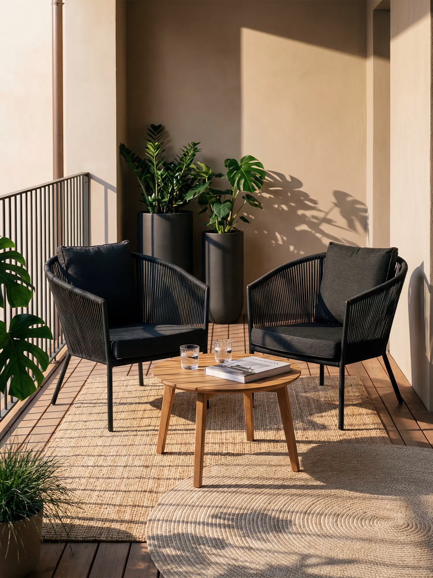 Vesper Sillón de exterior de cuerda gris pizarra y aluminio negro
