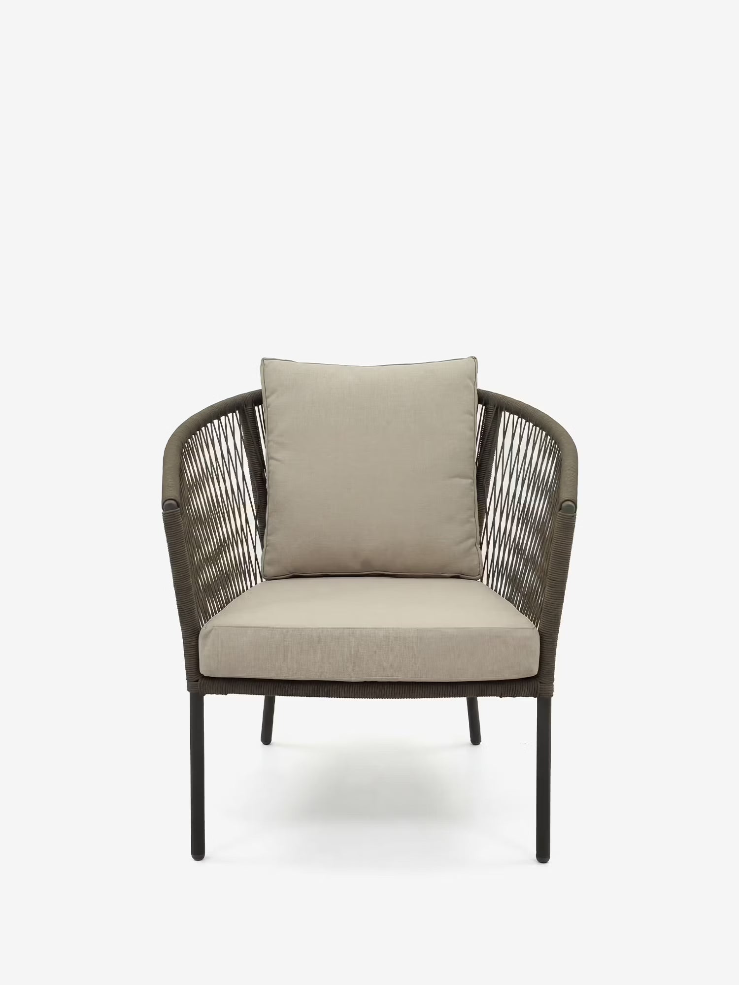 Talia Outdoor armchair in green rope and black metal with beige cushions