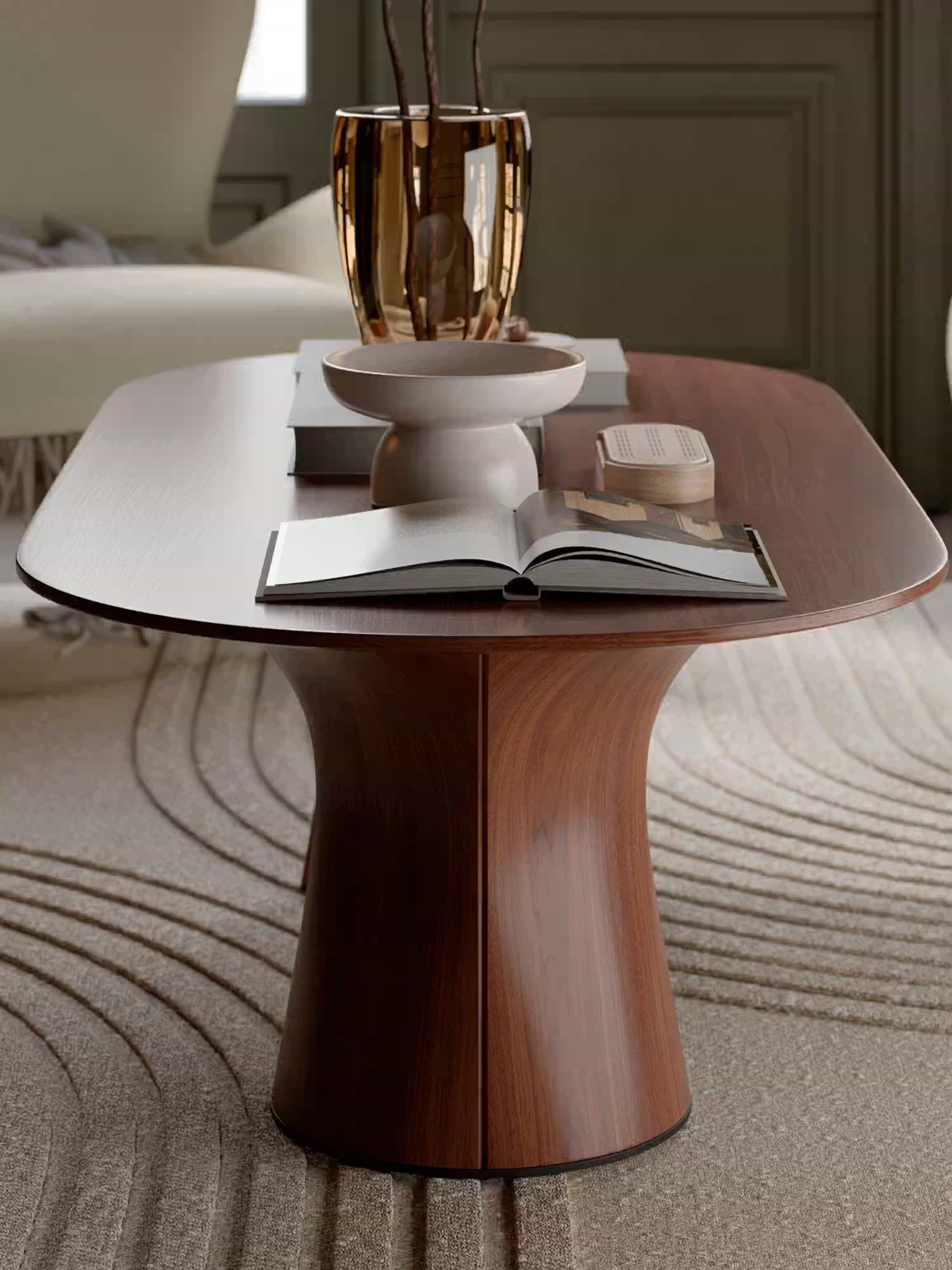 Root skulpturaler Couchtisch - Nussbaum oder helleiche 130 x 42 cm