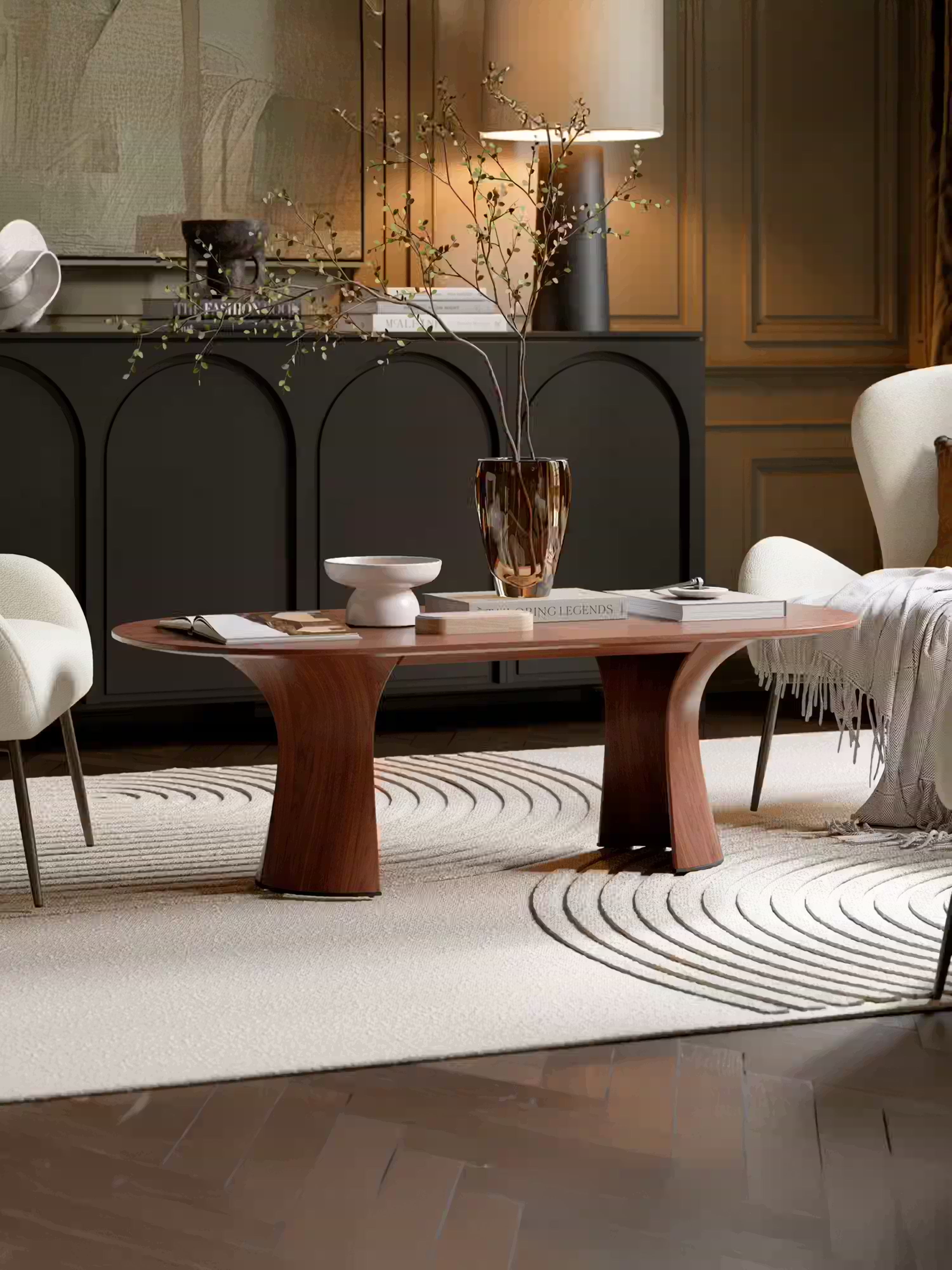 Root scultoreo tavolino basso da salotto - legno noce o Rovere chiaro 130 x 42 cm