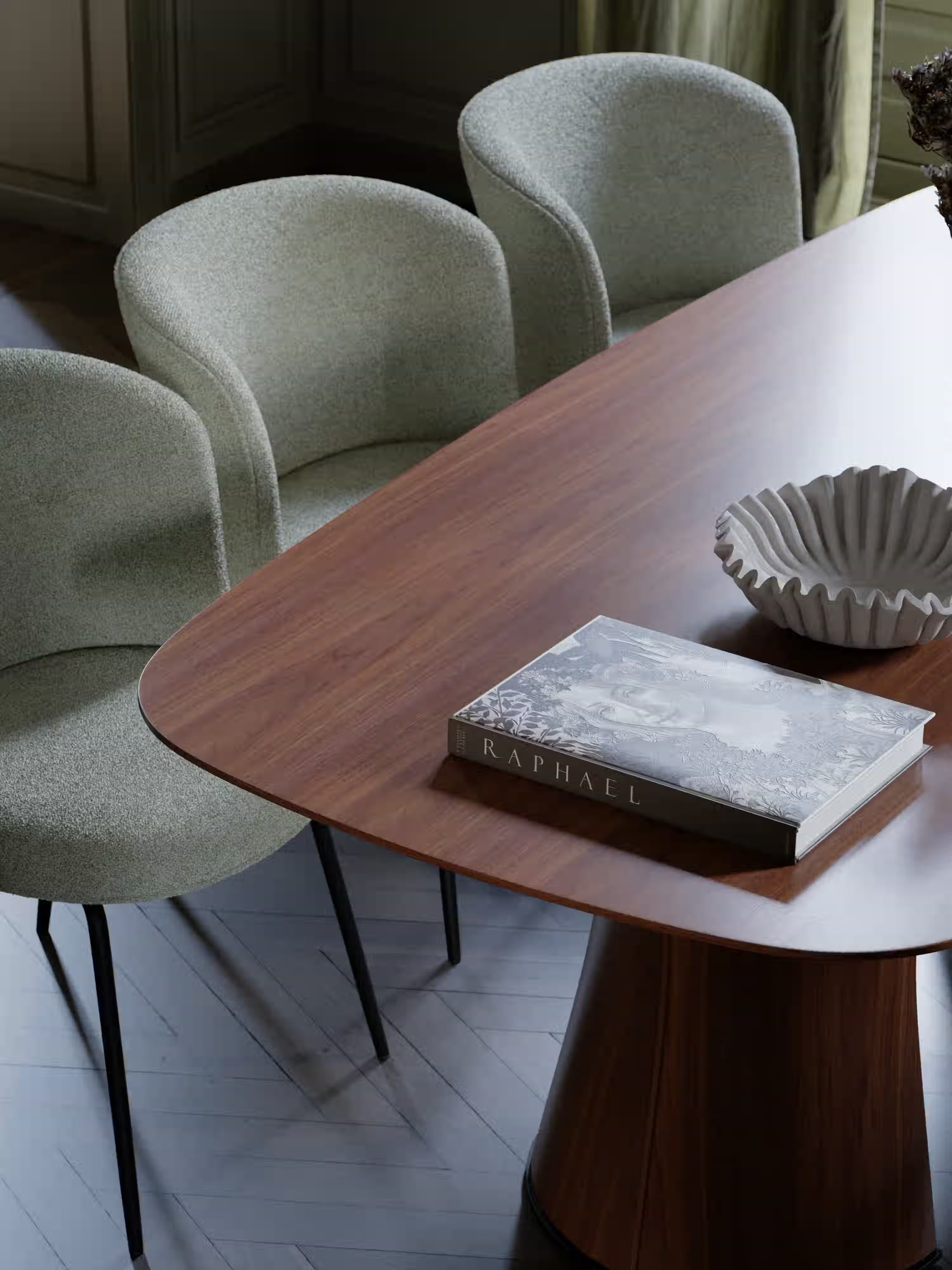 Root mesa de comedor escultórica en madera de nogal 220 x 110 cm