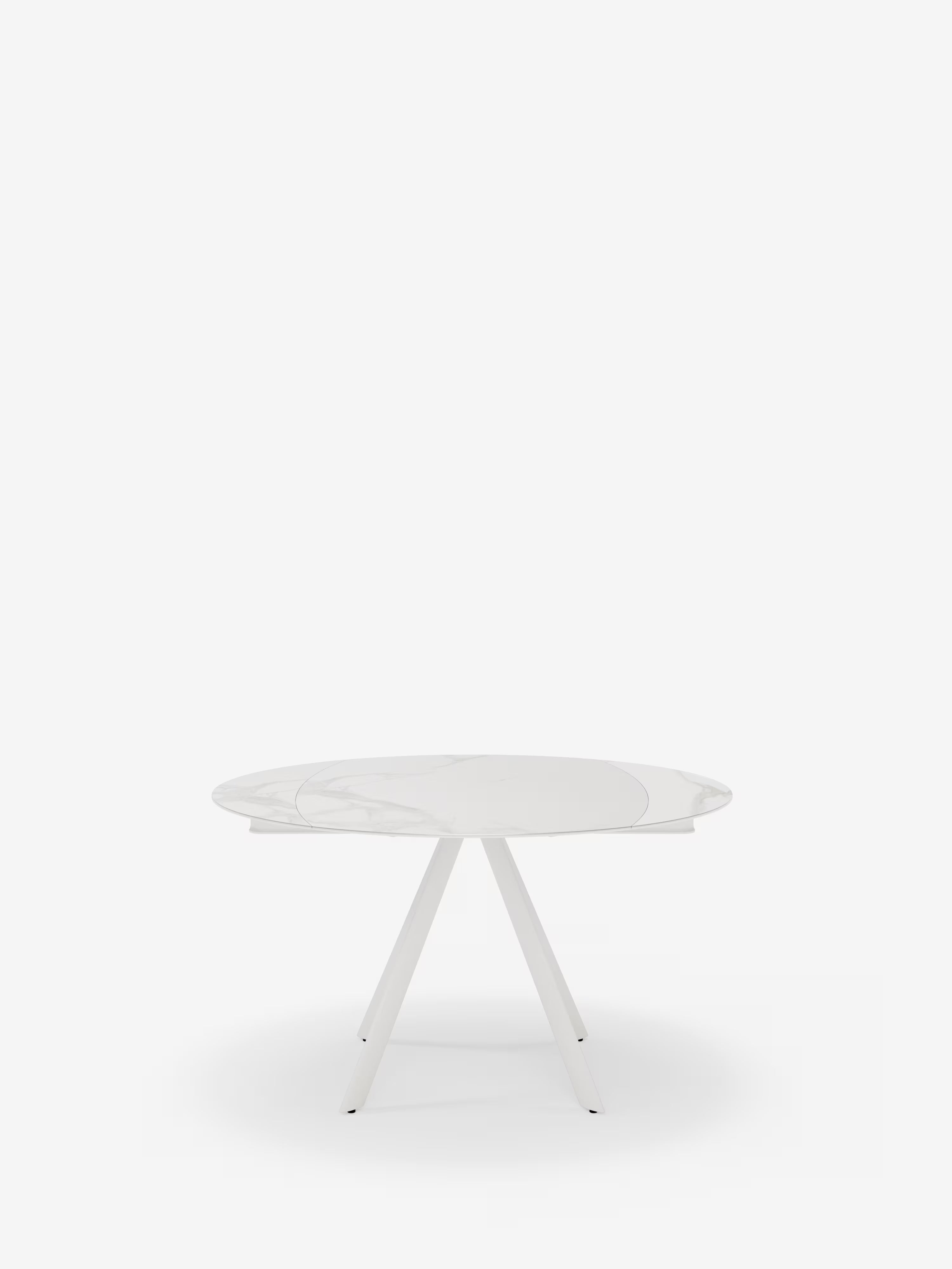 Round Mesa extensible efecto mármol blanco – base de metal blanco 135 (Ø 135) x 87 cm