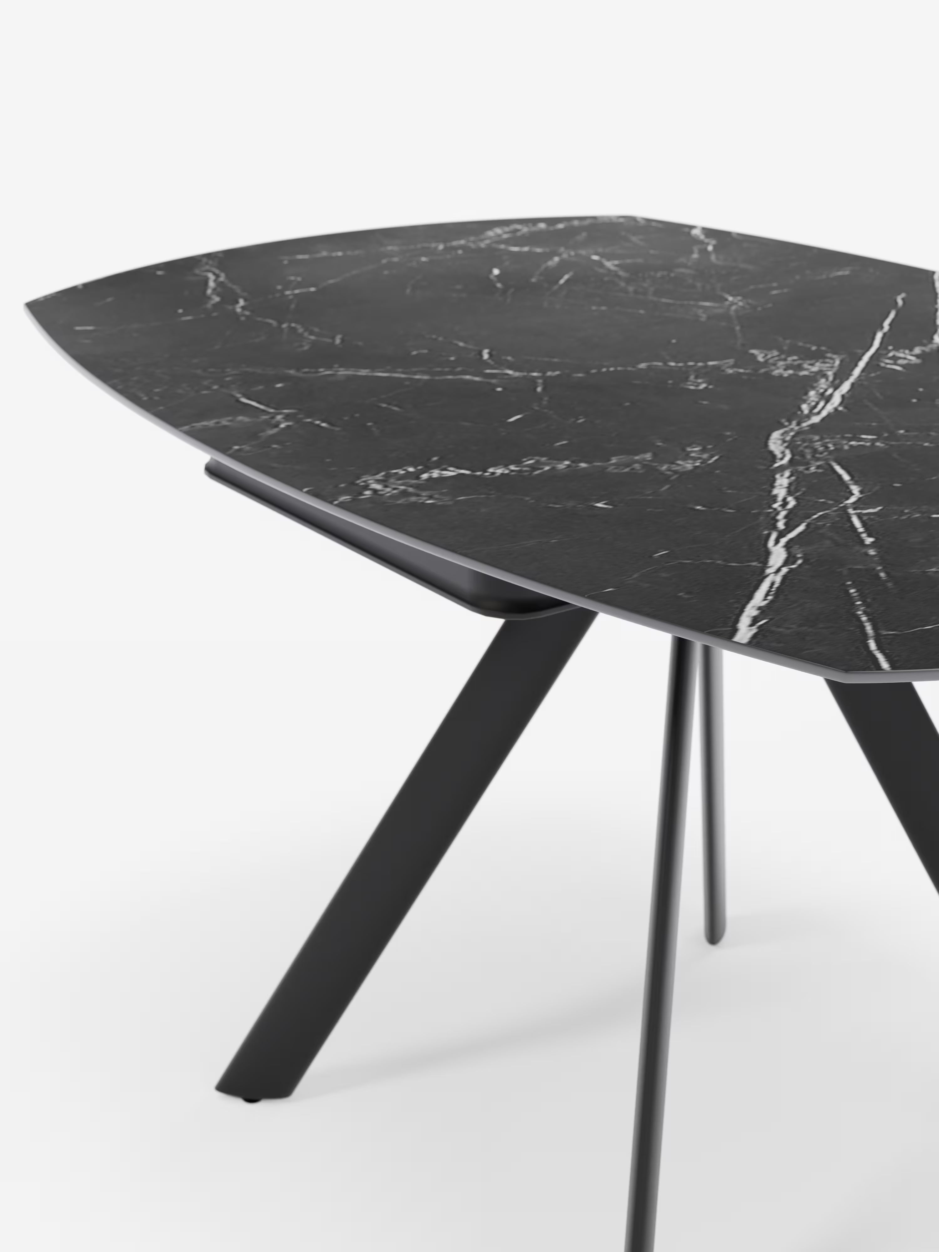 Round Extendable swivel table with black marble effect – from oval to round Ø 135 x 87 cm