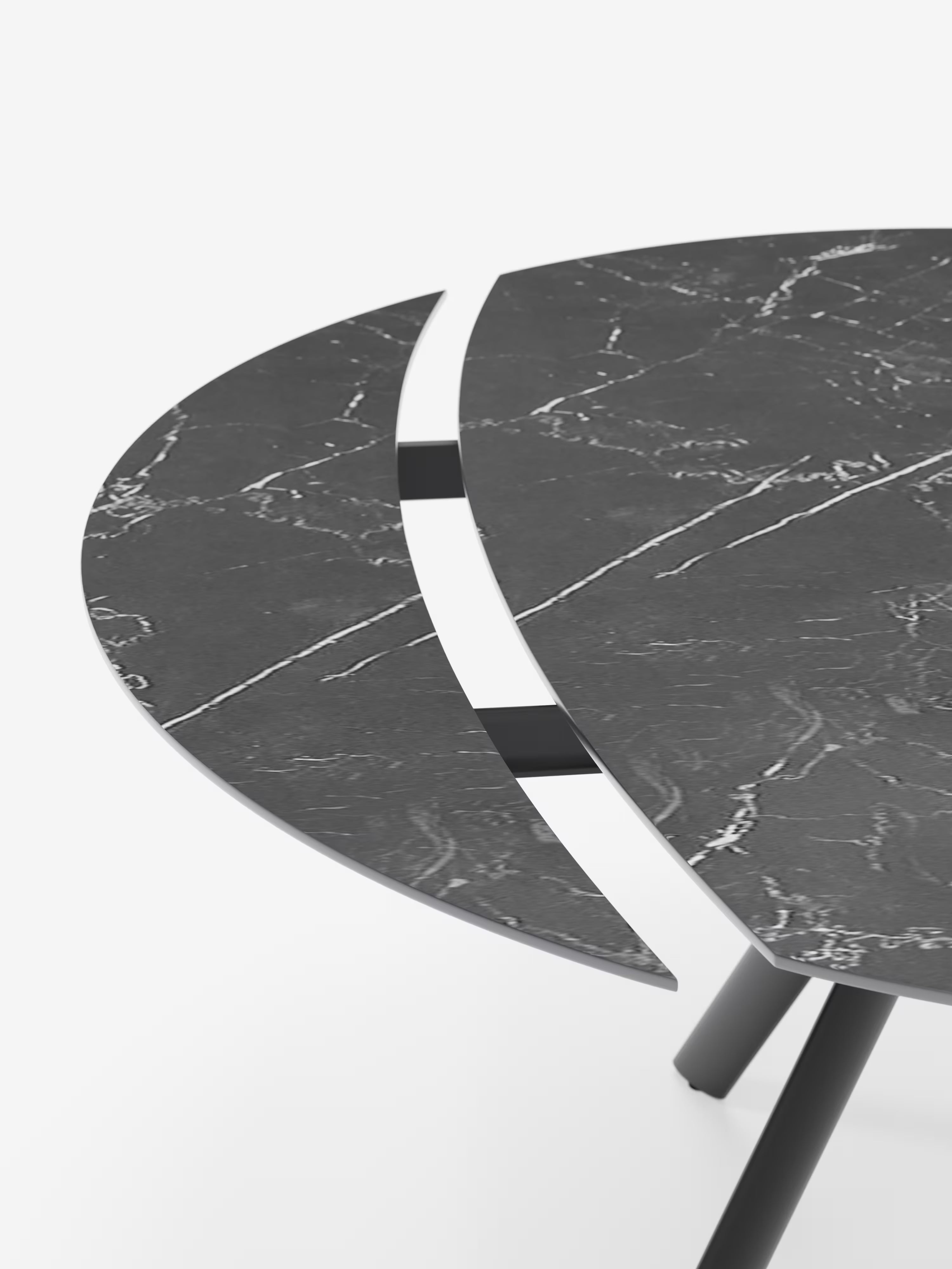 Round Extendable swivel table with black marble effect – from oval to round Ø 135 x 87 cm