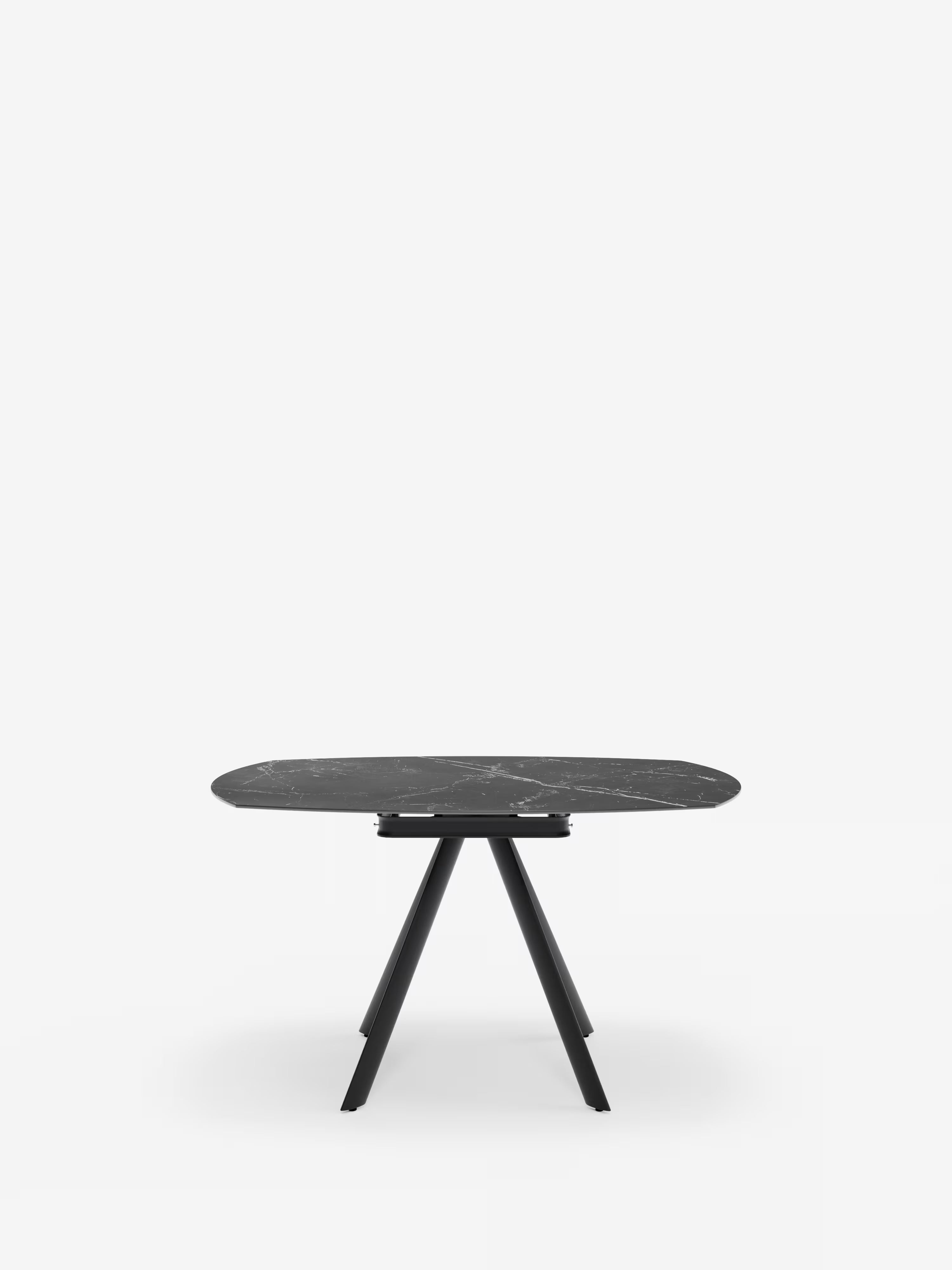 Round Mesa extensible giratoria efecto mármol negro – de ovalada a redonda Ø 135 x 87 cm