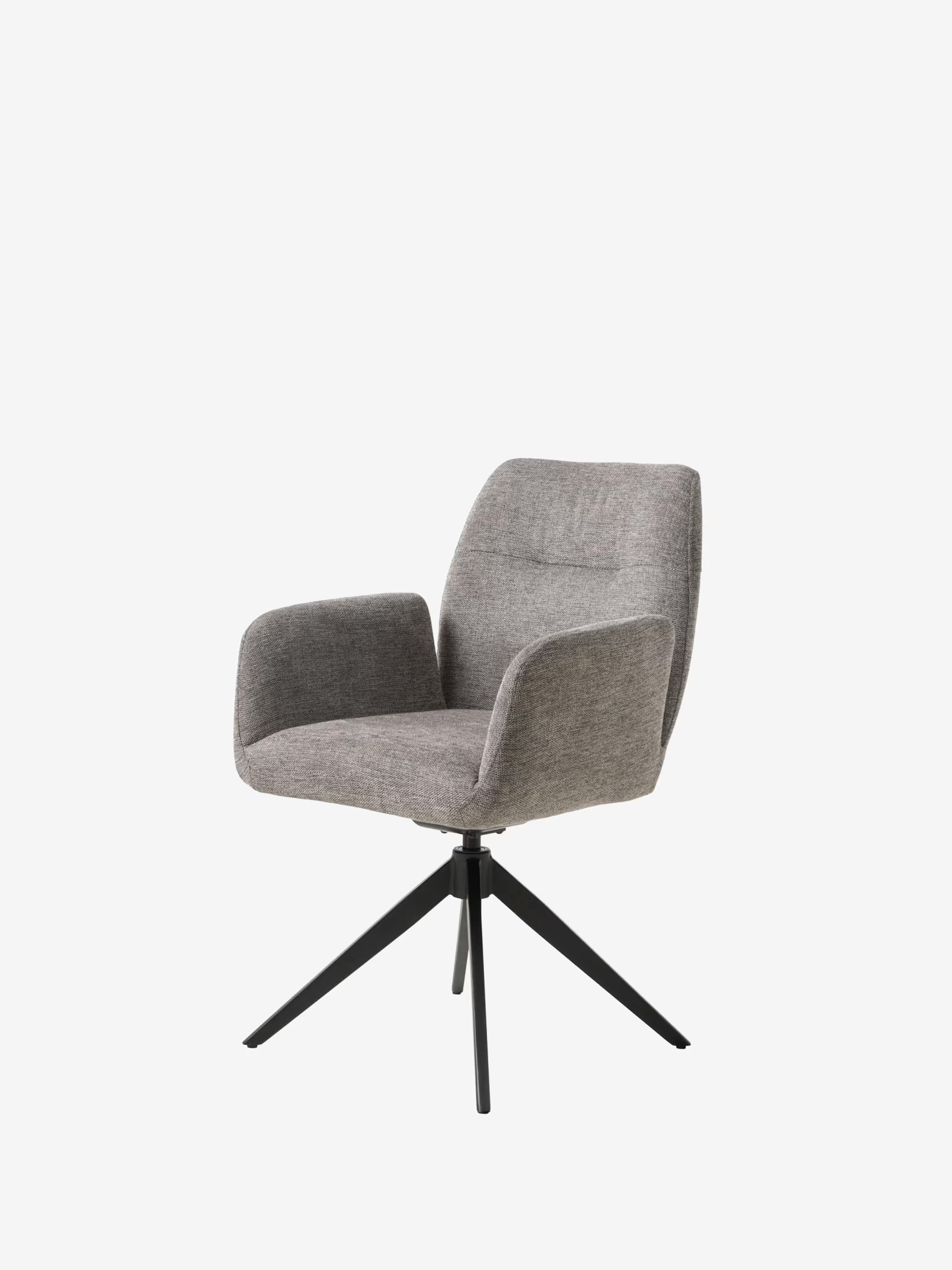 Roxana Chaise pivotante rembourrée en tissu avec accoudoirs et base en métal noir