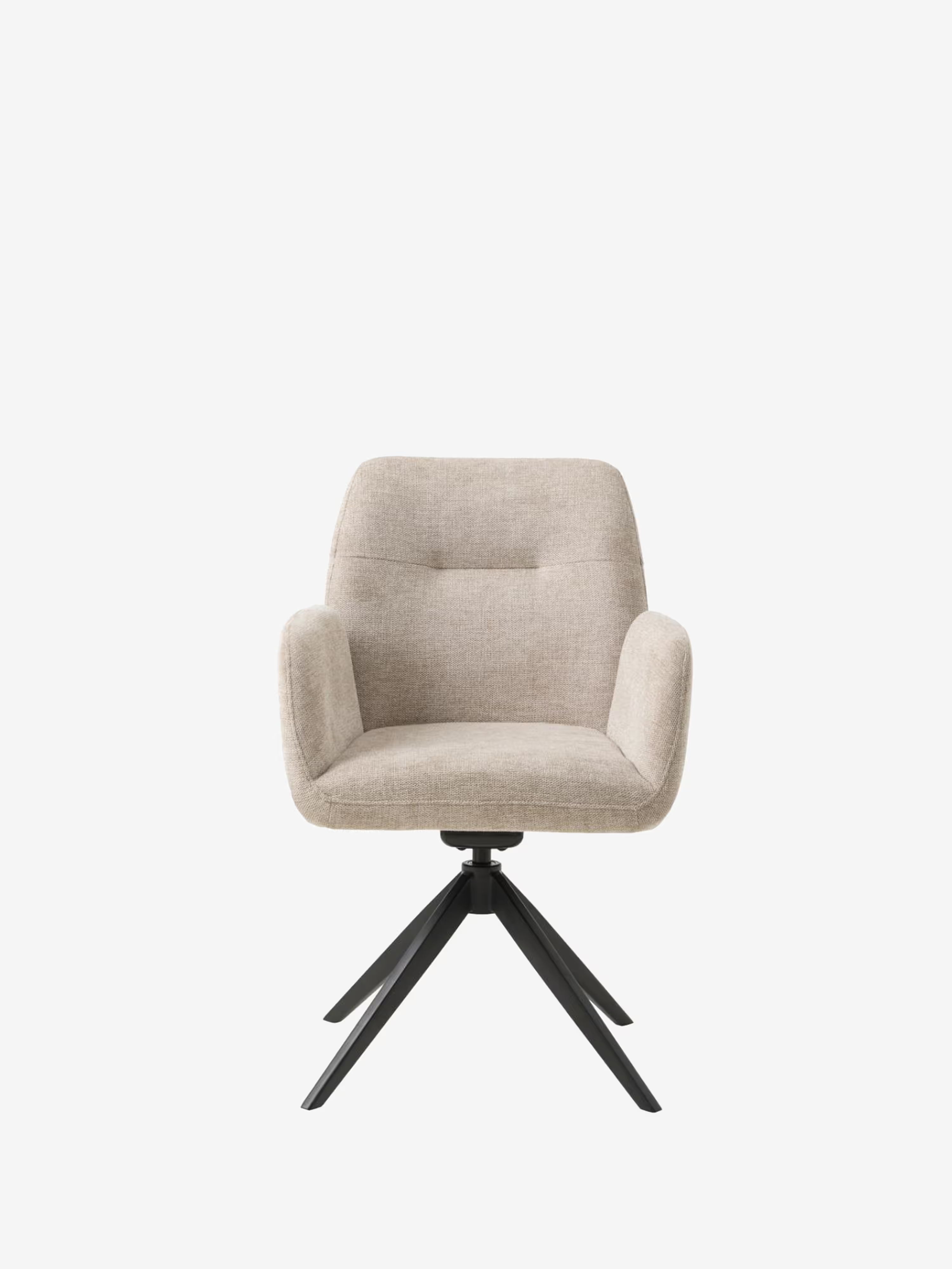 Roxana Chaise pivotante rembourrée en tissu avec accoudoirs et base en métal noir