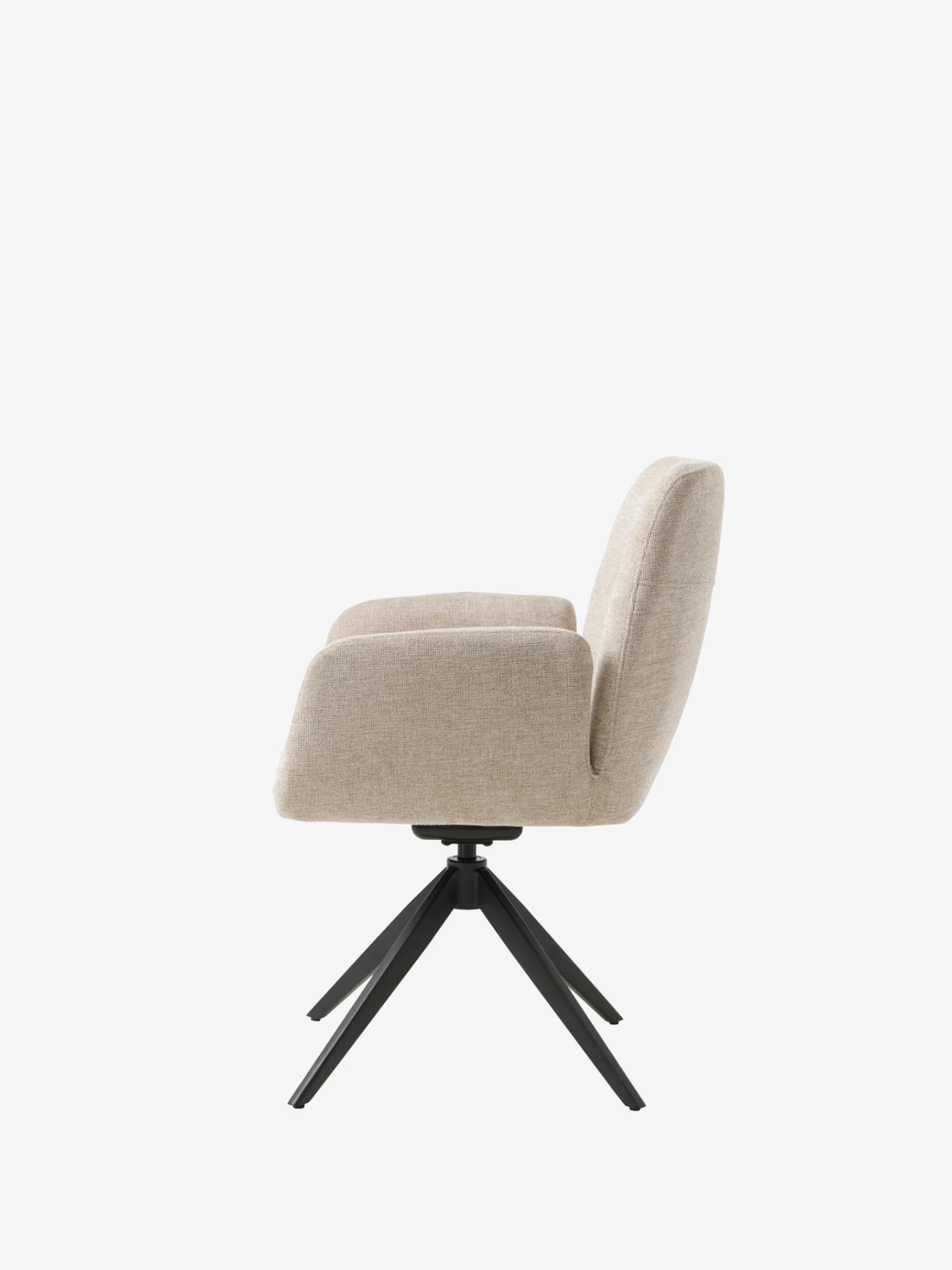 Roxana Chaise pivotante rembourrée en tissu avec accoudoirs et base en métal noir