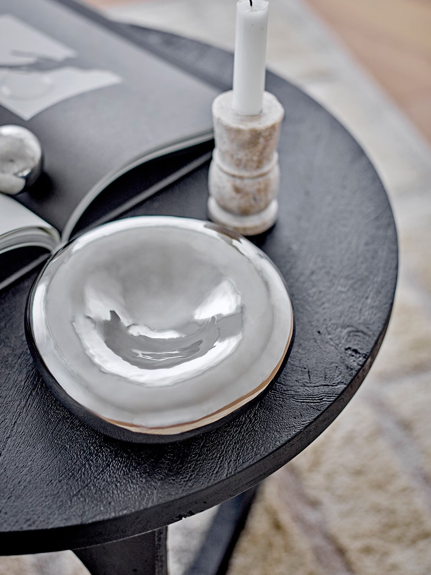 Shine cuenco decorativo de gres con efecto plata cromada