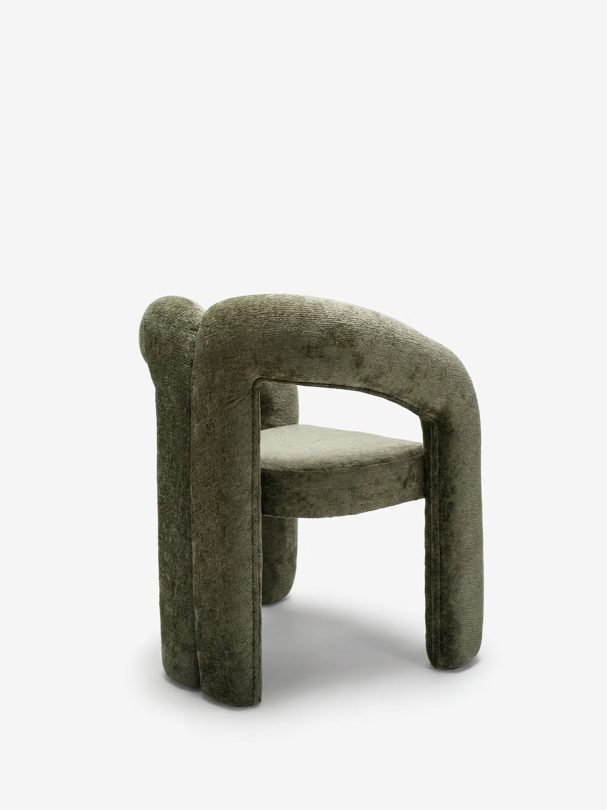 Sibilla upholstered green chenille fabric designer chair with upholstered frame and arch shape