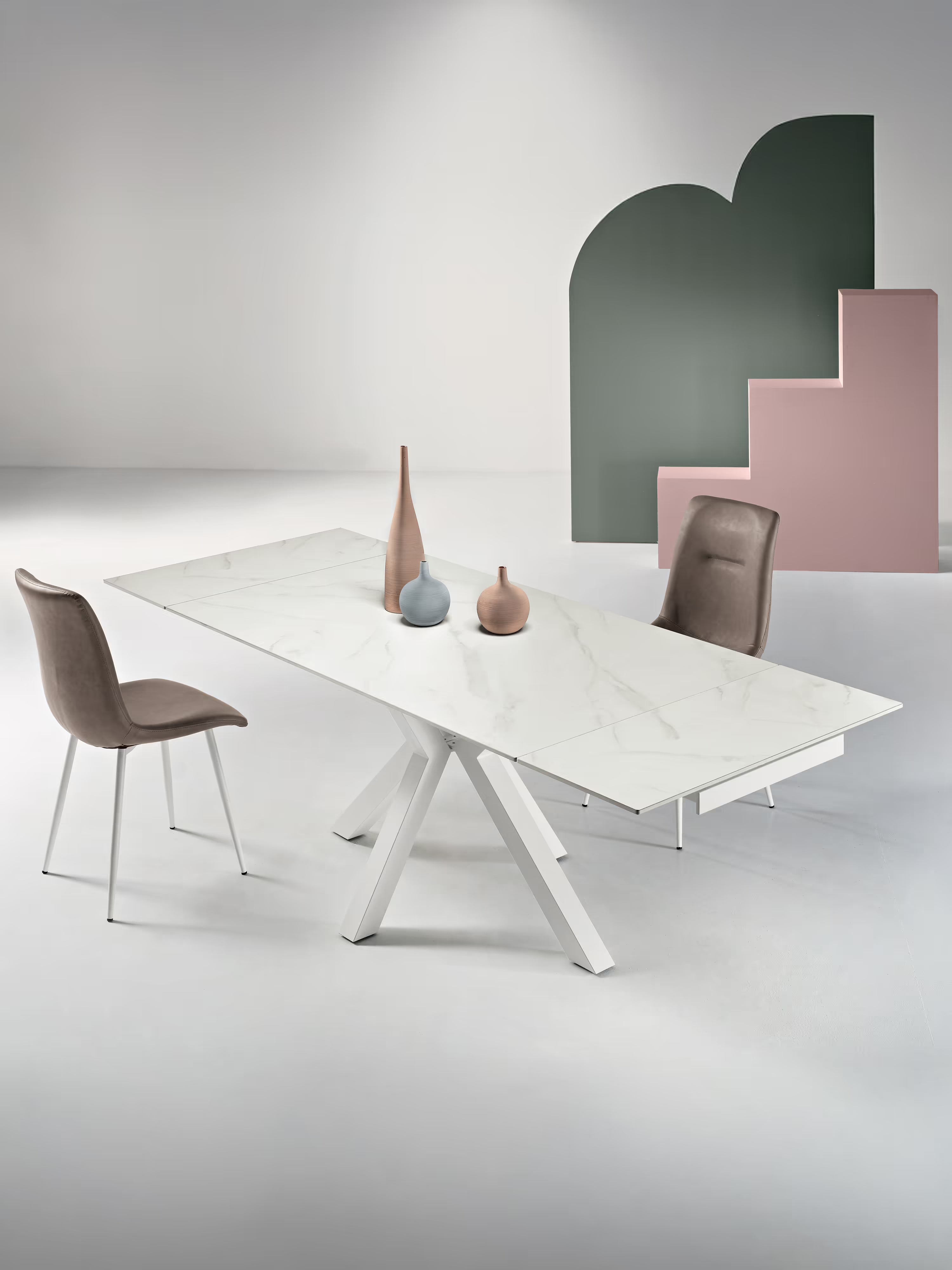 Sky Mesa extensible de piedra efecto mármol blanco – base de metal 160 (240) x 91 cm
