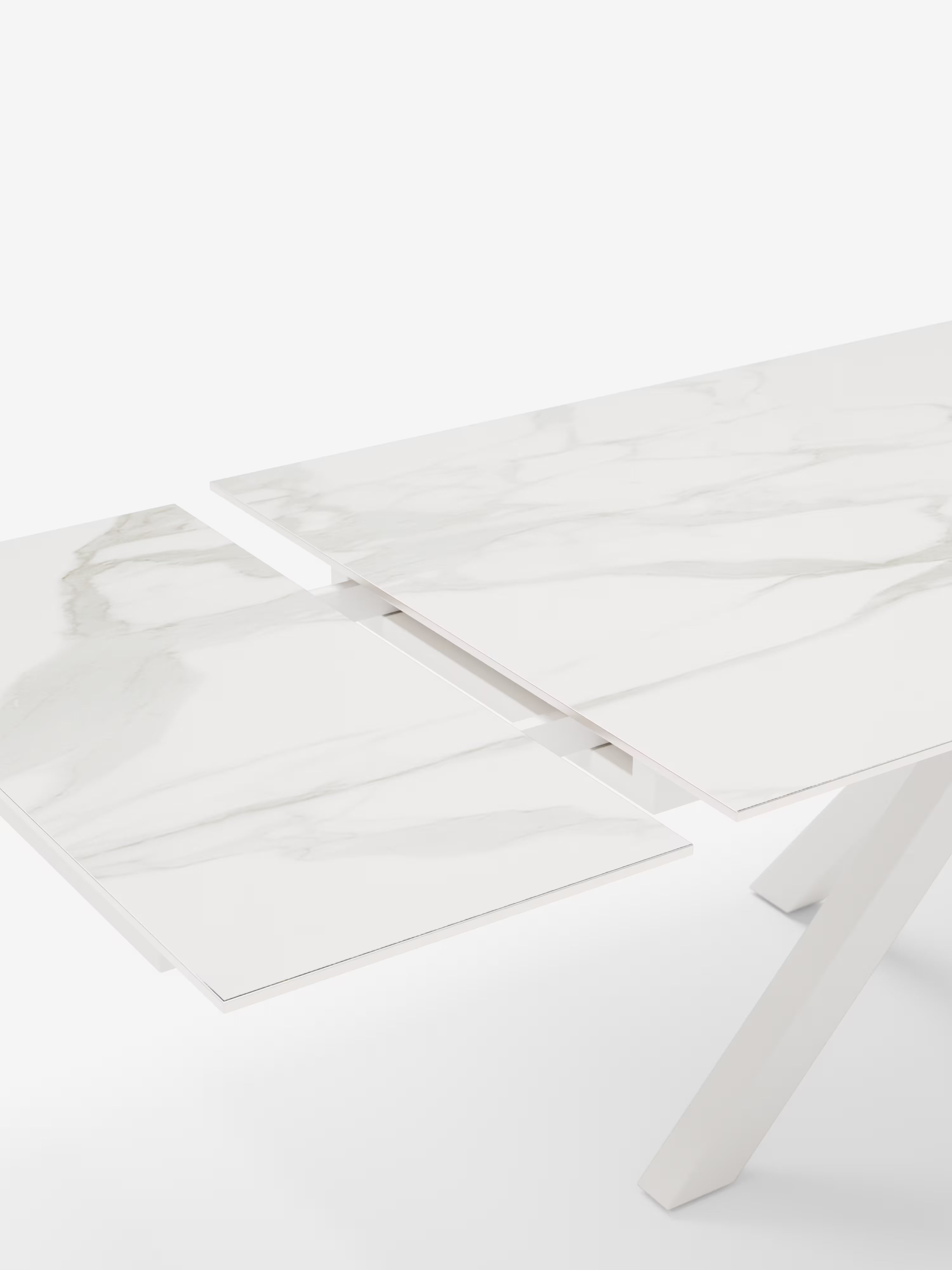 Sky Mesa extensible de piedra efecto mármol blanco – base de metal 160 (240) x 91 cm
