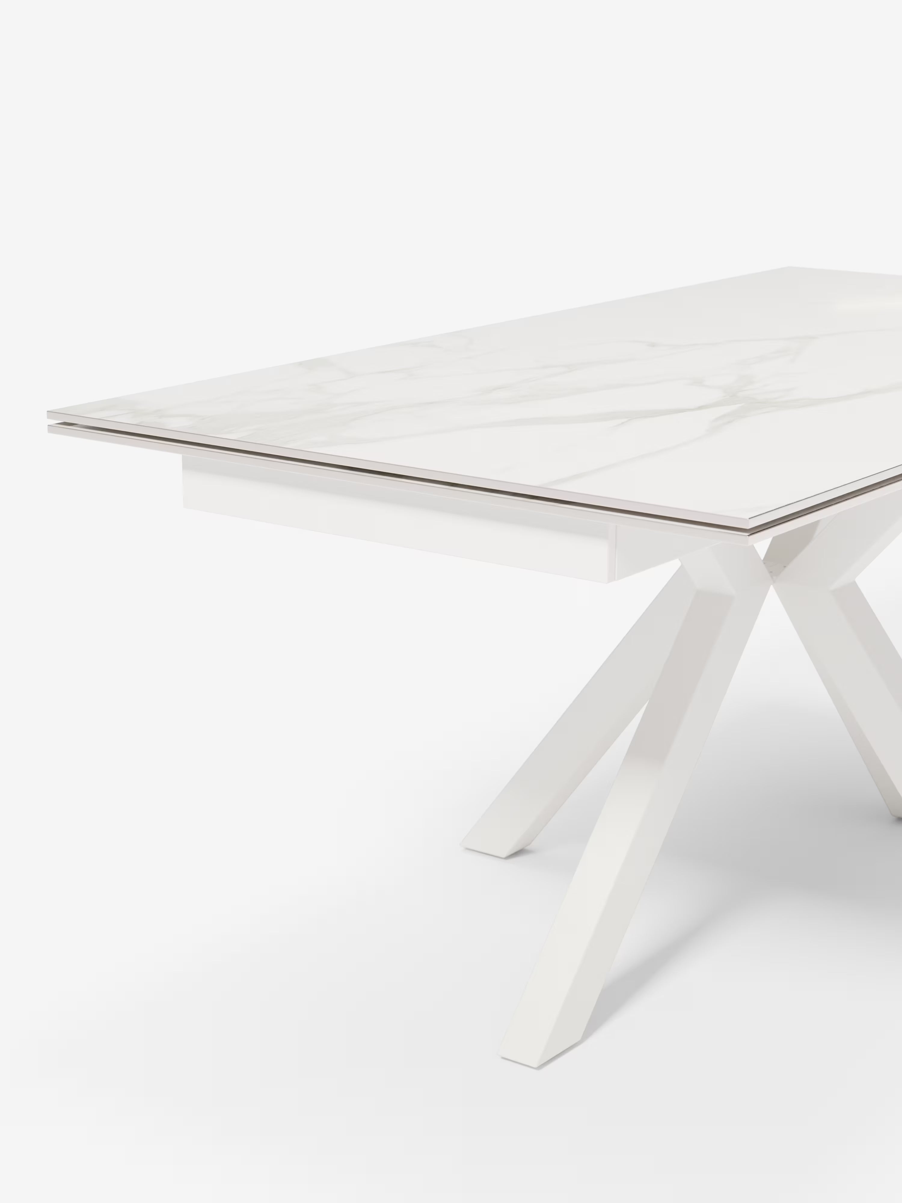 Sky Mesa extensible de piedra efecto mármol blanco – base de metal 160 (240) x 91 cm
