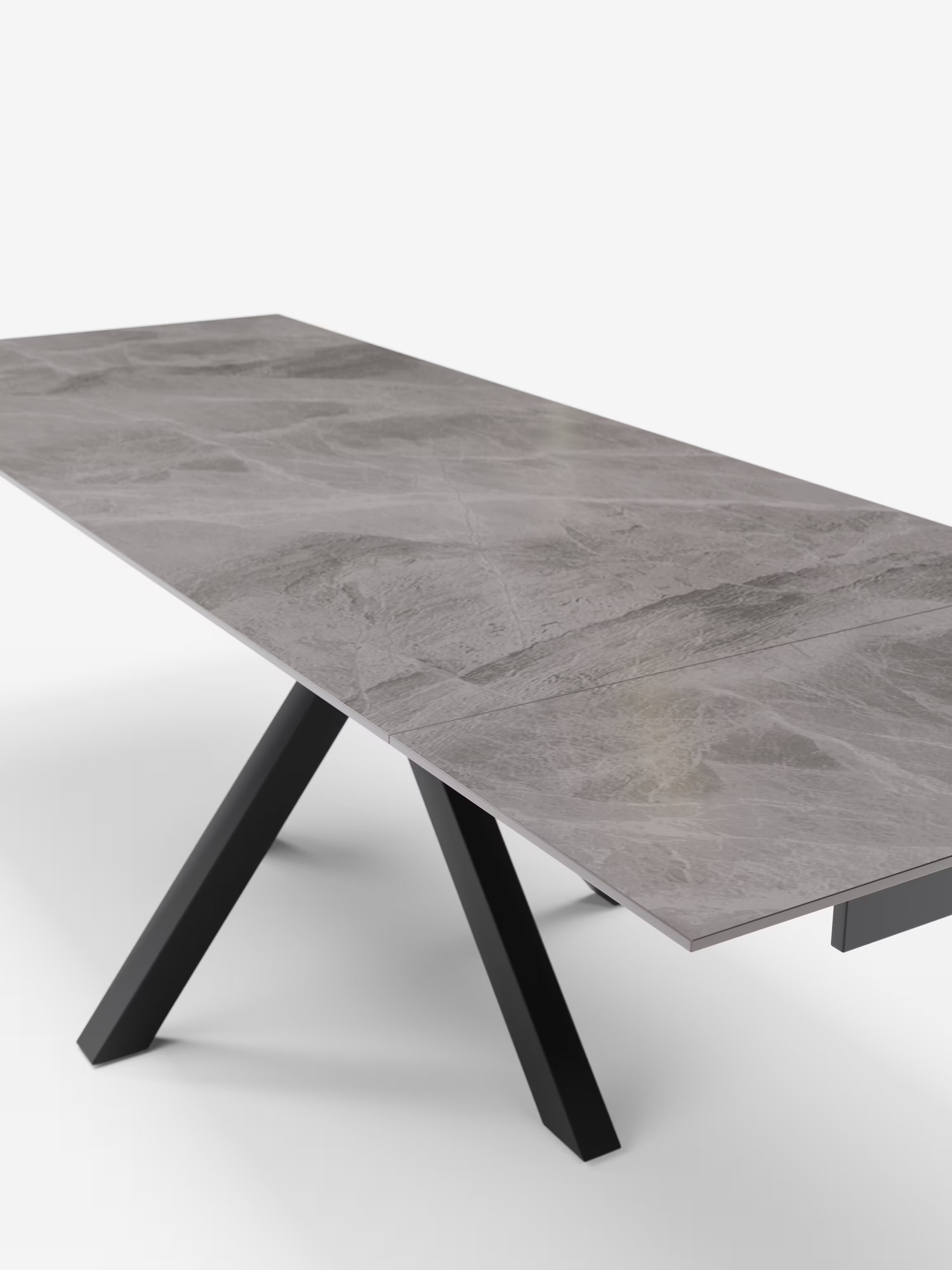 Sky Mesa extensible de piedra efecto mármol gris – base de metal 160 (240) x 91 cm