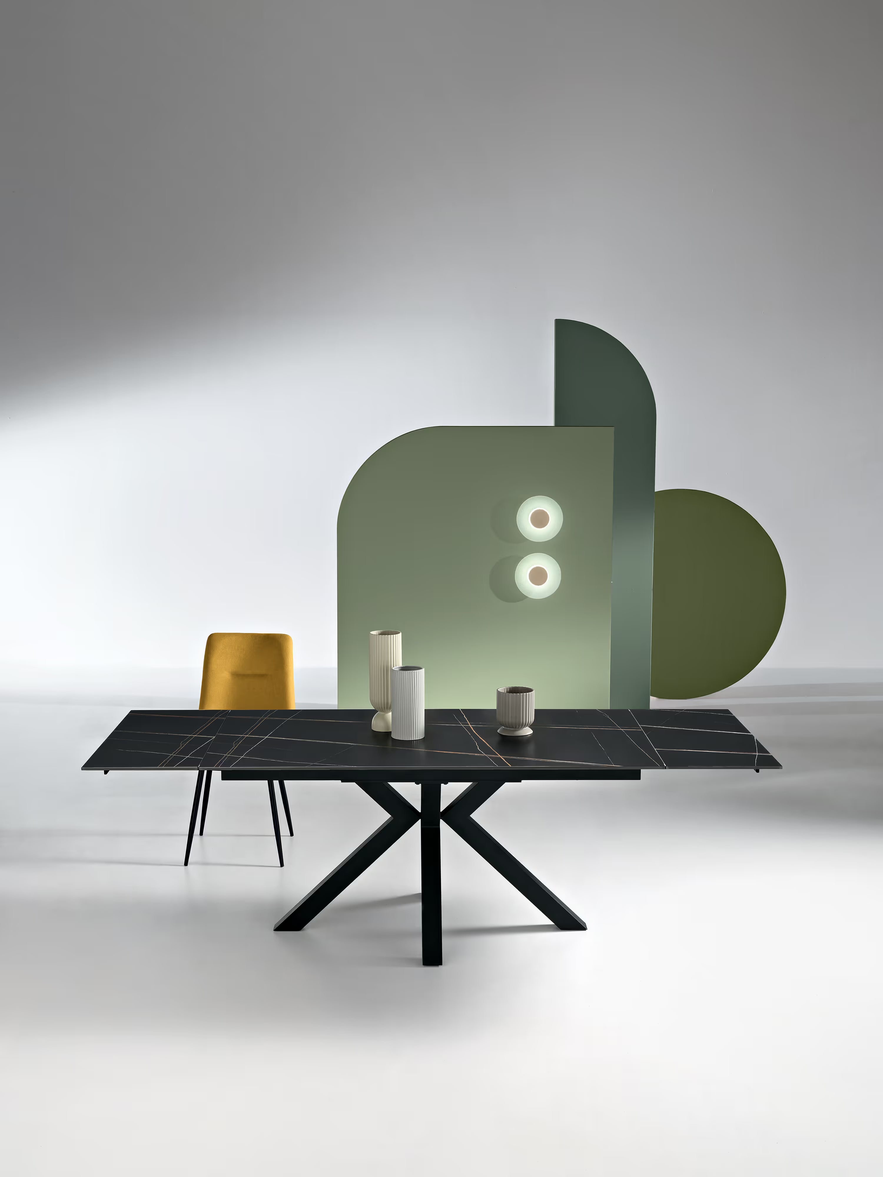 Sky Mesa extensible de piedra efecto mármol negro – base de metal 160 (240) x 91 cm