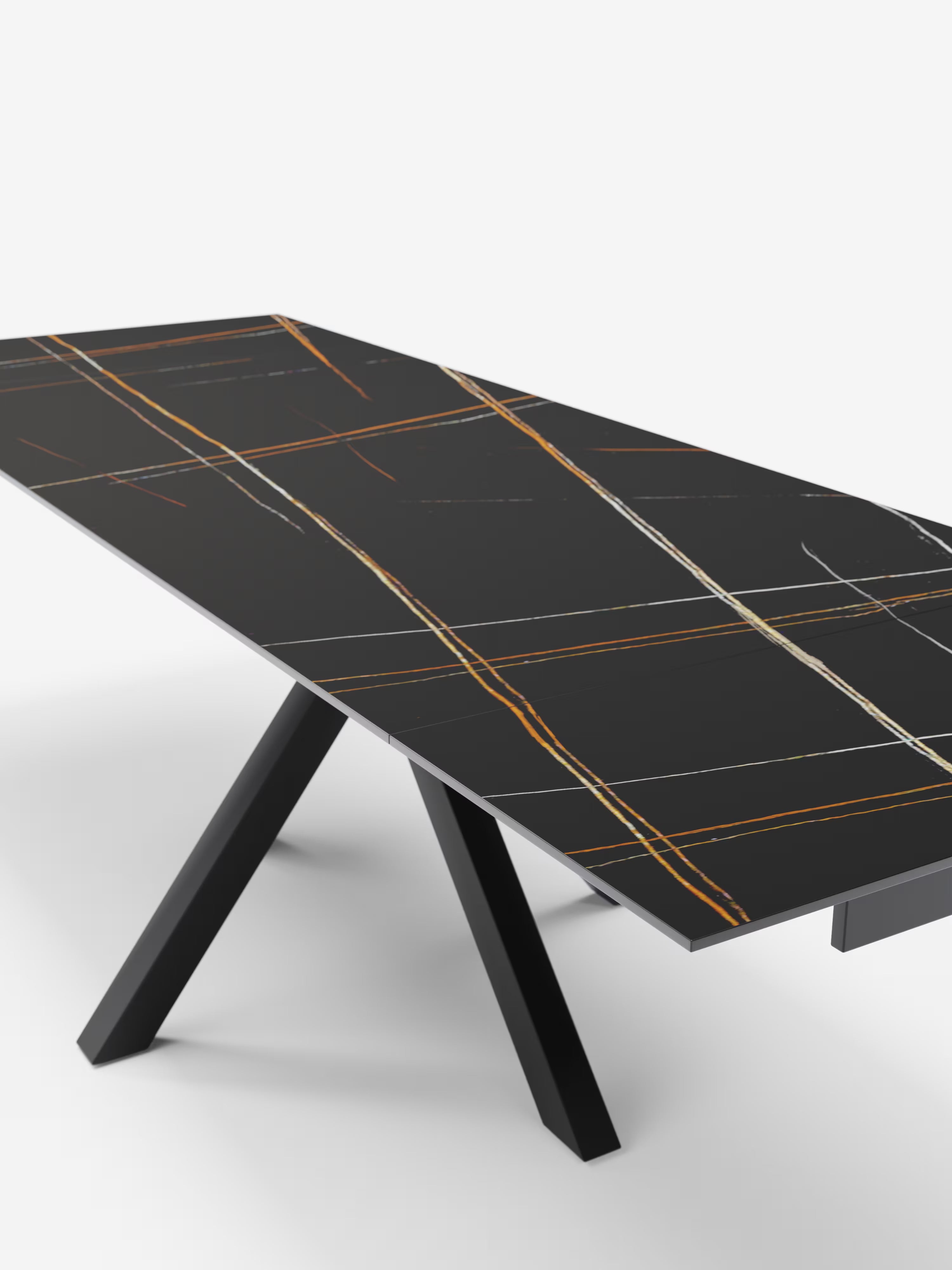 Sky Mesa extensible de piedra efecto mármol negro – base de metal 160 (240) x 91 cm