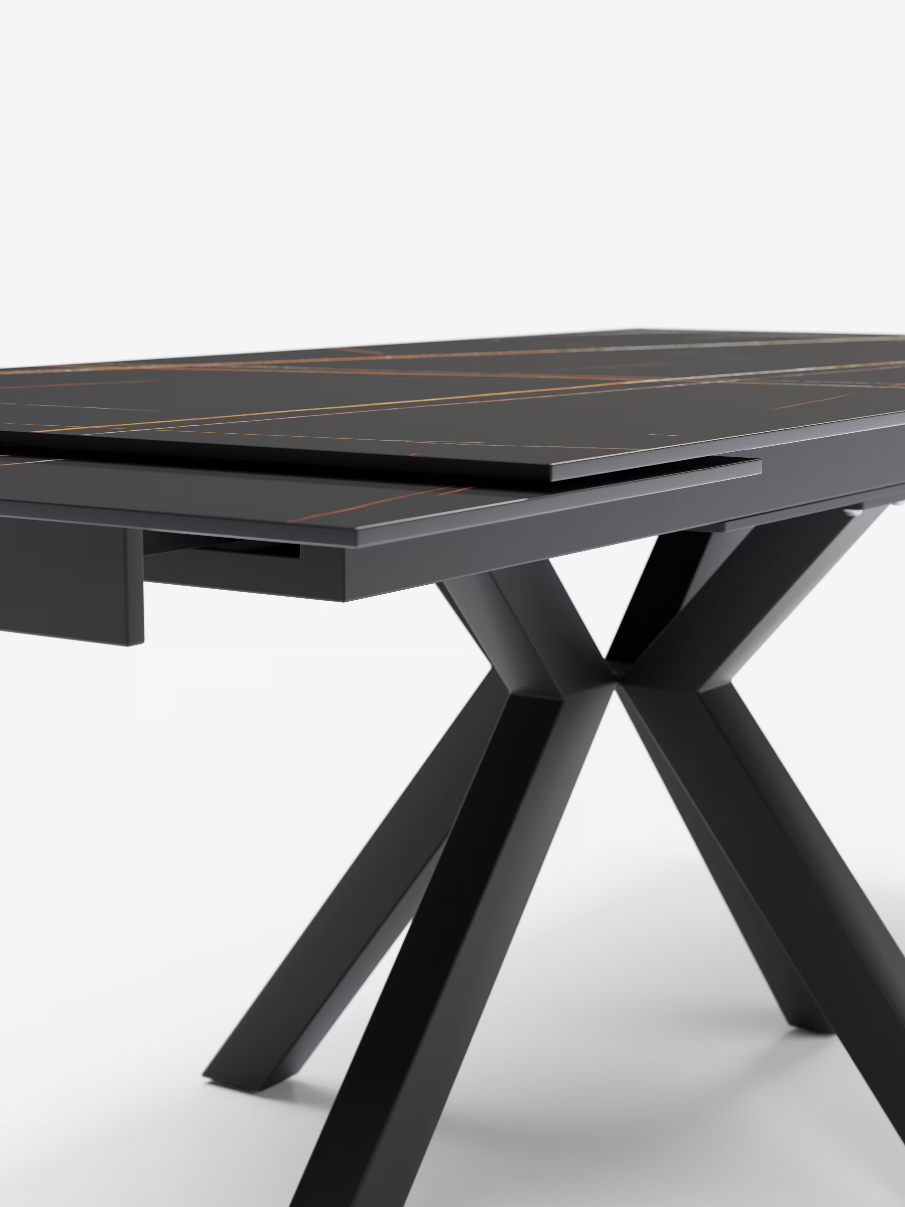 Sky Mesa extensible de piedra efecto mármol negro – base de metal 160 (240) x 91 cm