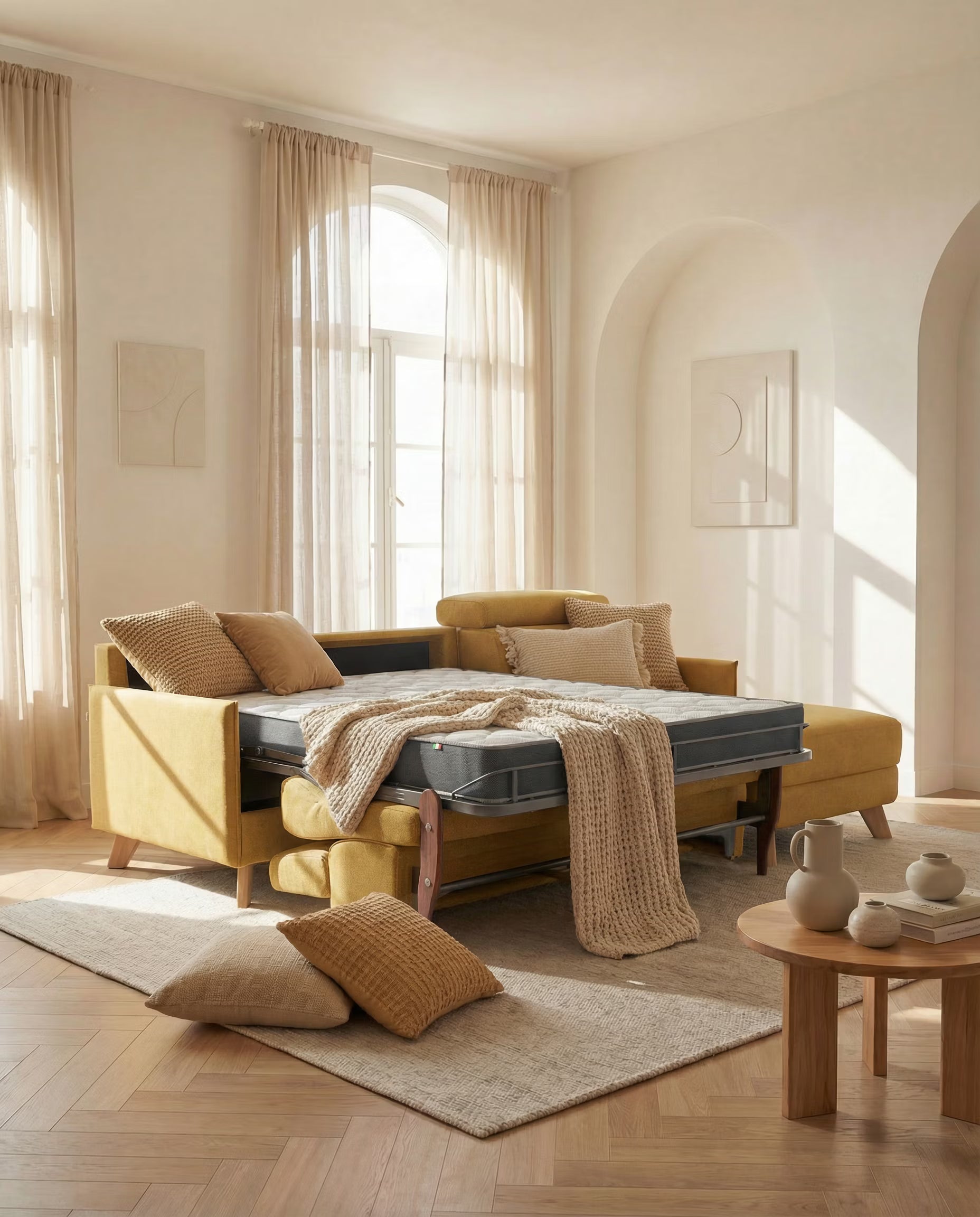 Sole Divano letto angolare con penisola contenitore – poggiatesta reclinabili e rivestimento smacchiabile