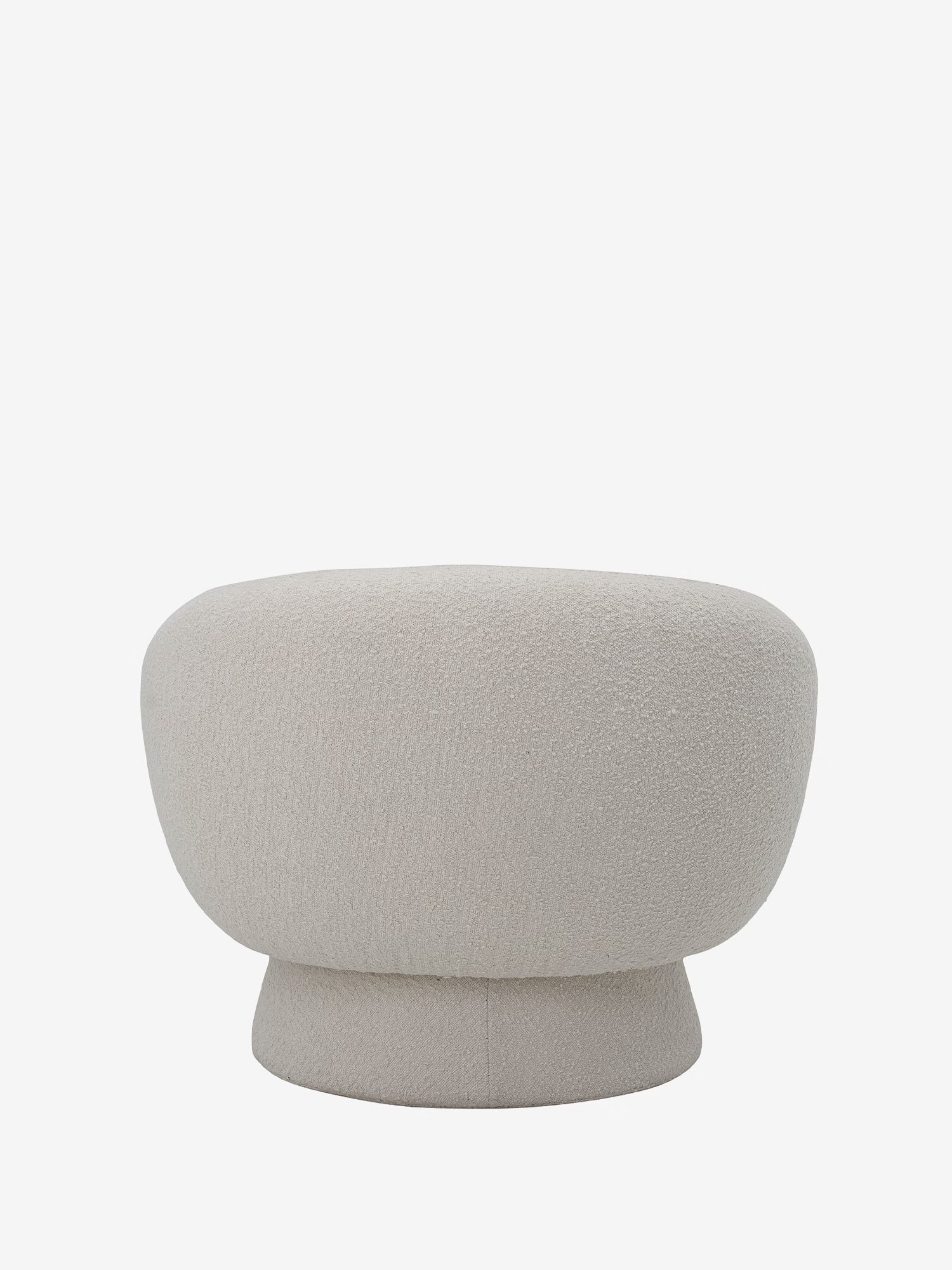 TED Poltroncina lounge di design in tessuto bouclé bianco con base centrale e schienale avvolgente