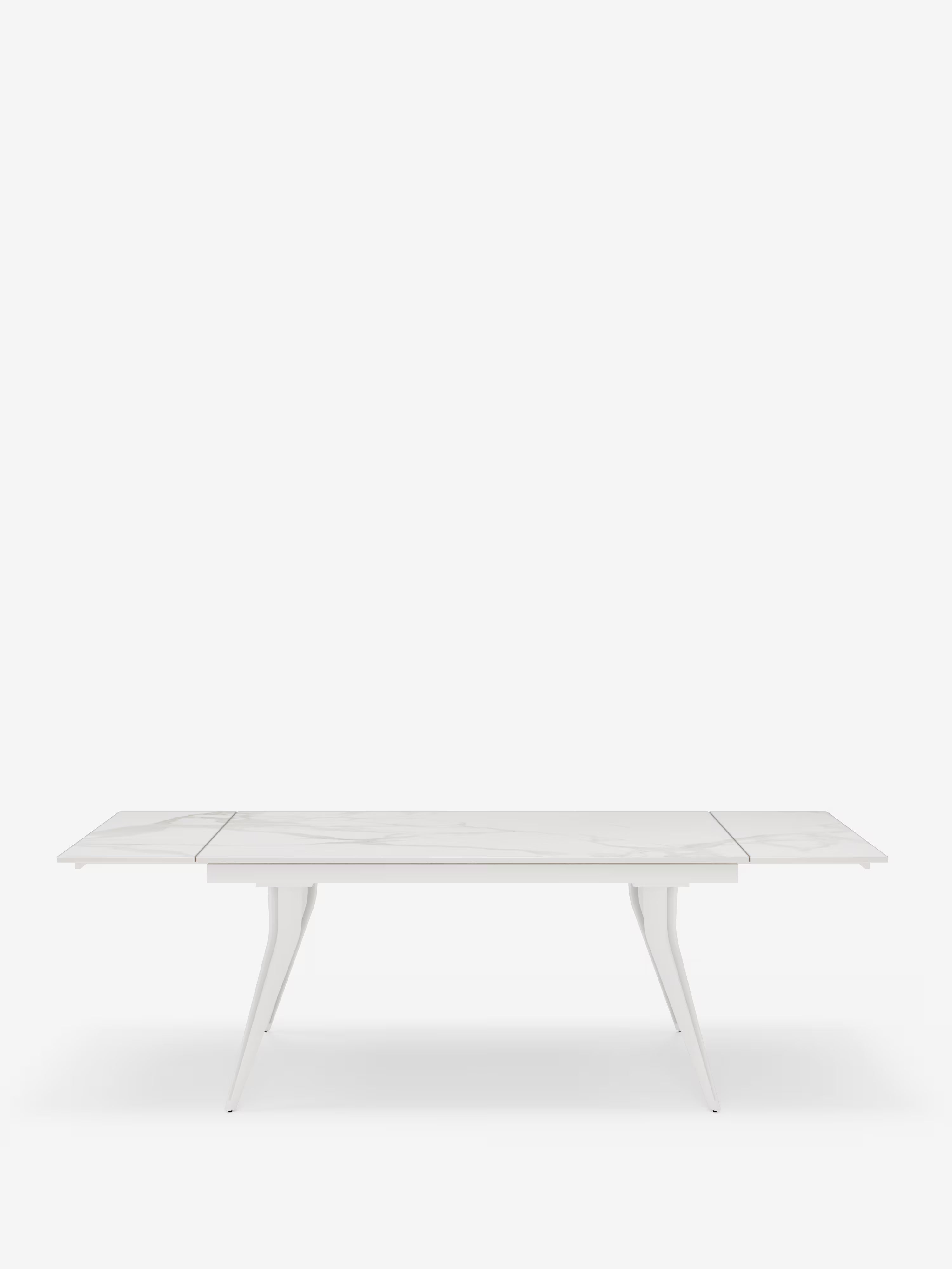 Thor Mesa extensible efecto mármol blanco – base de metal blanco 160 (240) x 90 cm