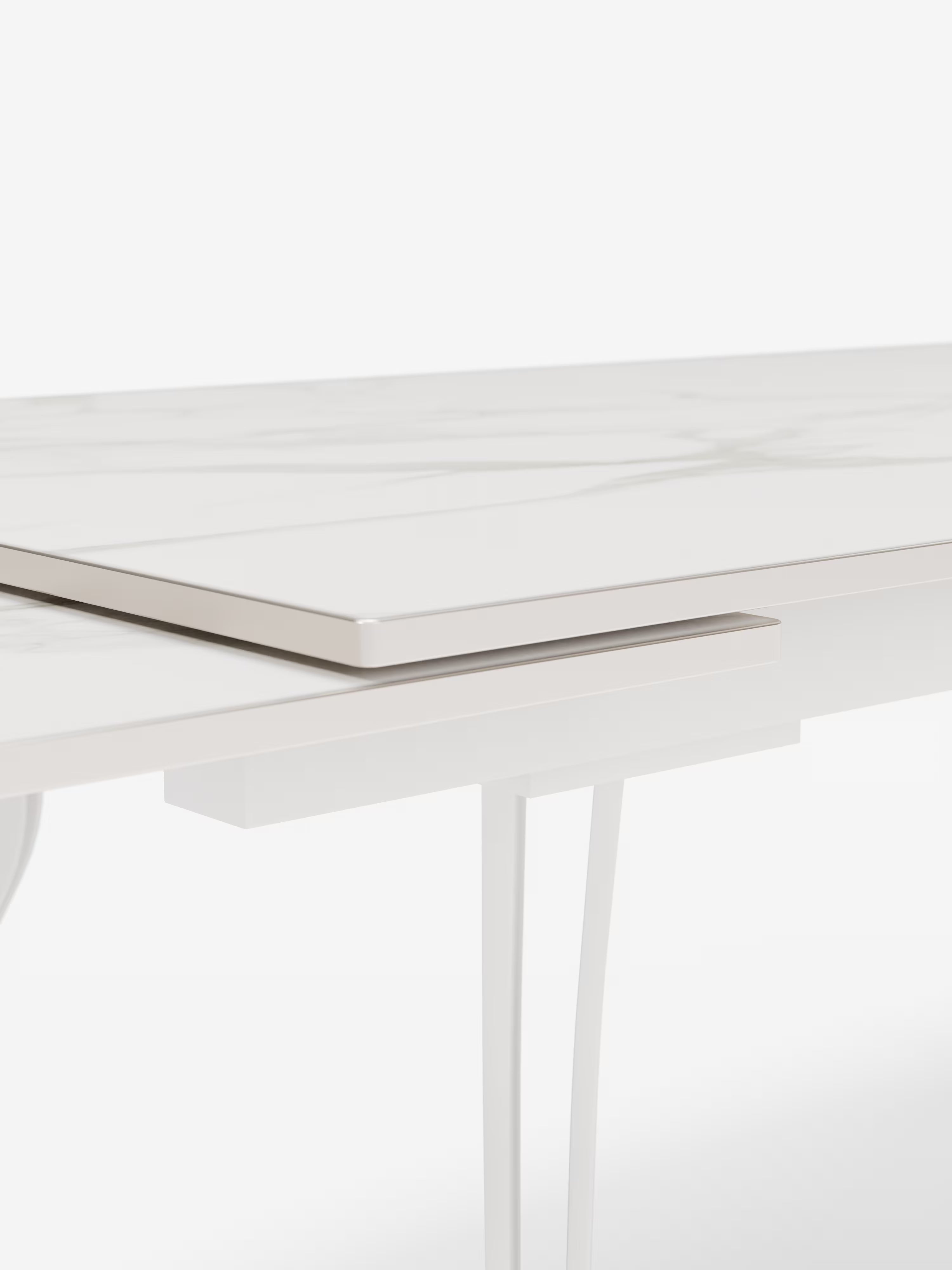 Thor Mesa extensible efecto mármol blanco – base de metal blanco 160 (240) x 90 cm