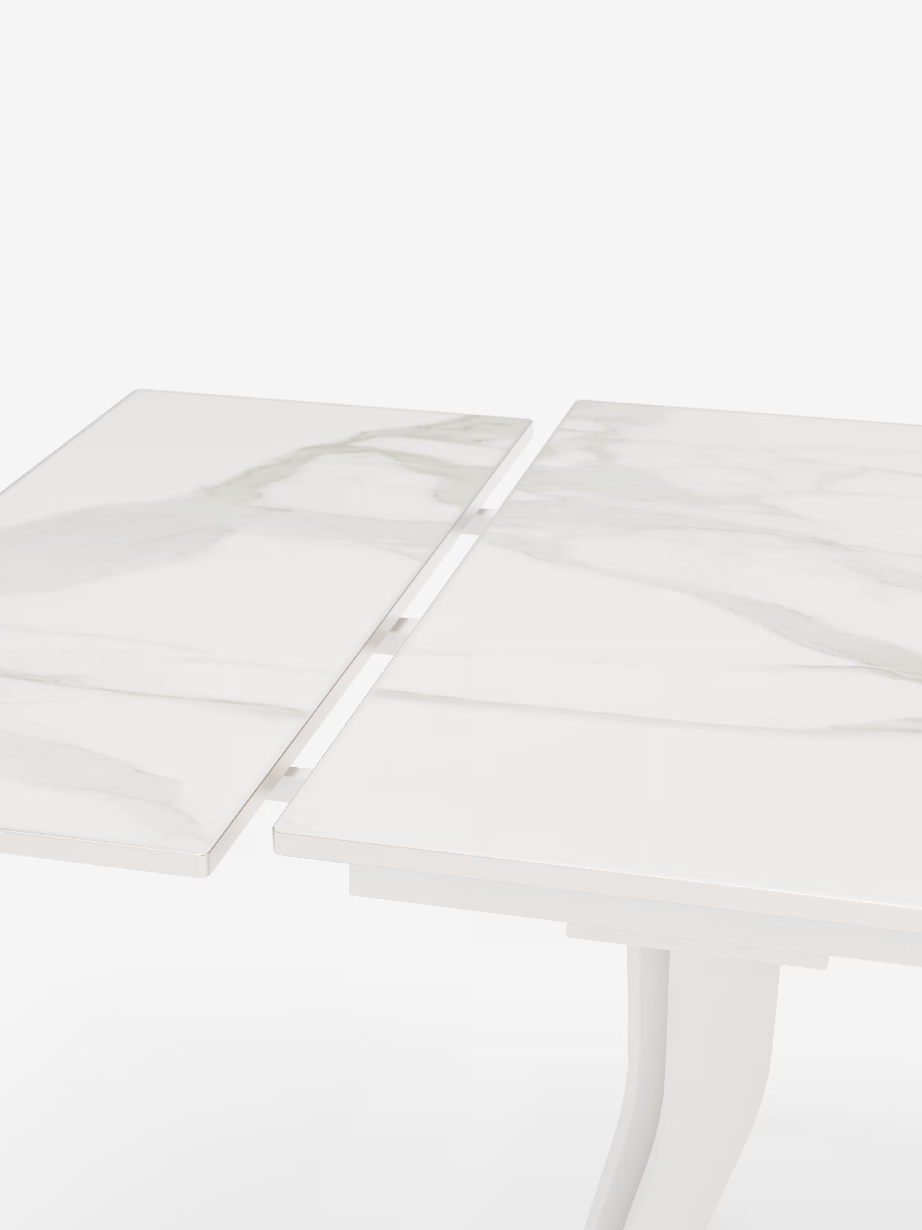 Thor Mesa extensible efecto mármol blanco – base de metal blanco 160 (240) x 90 cm