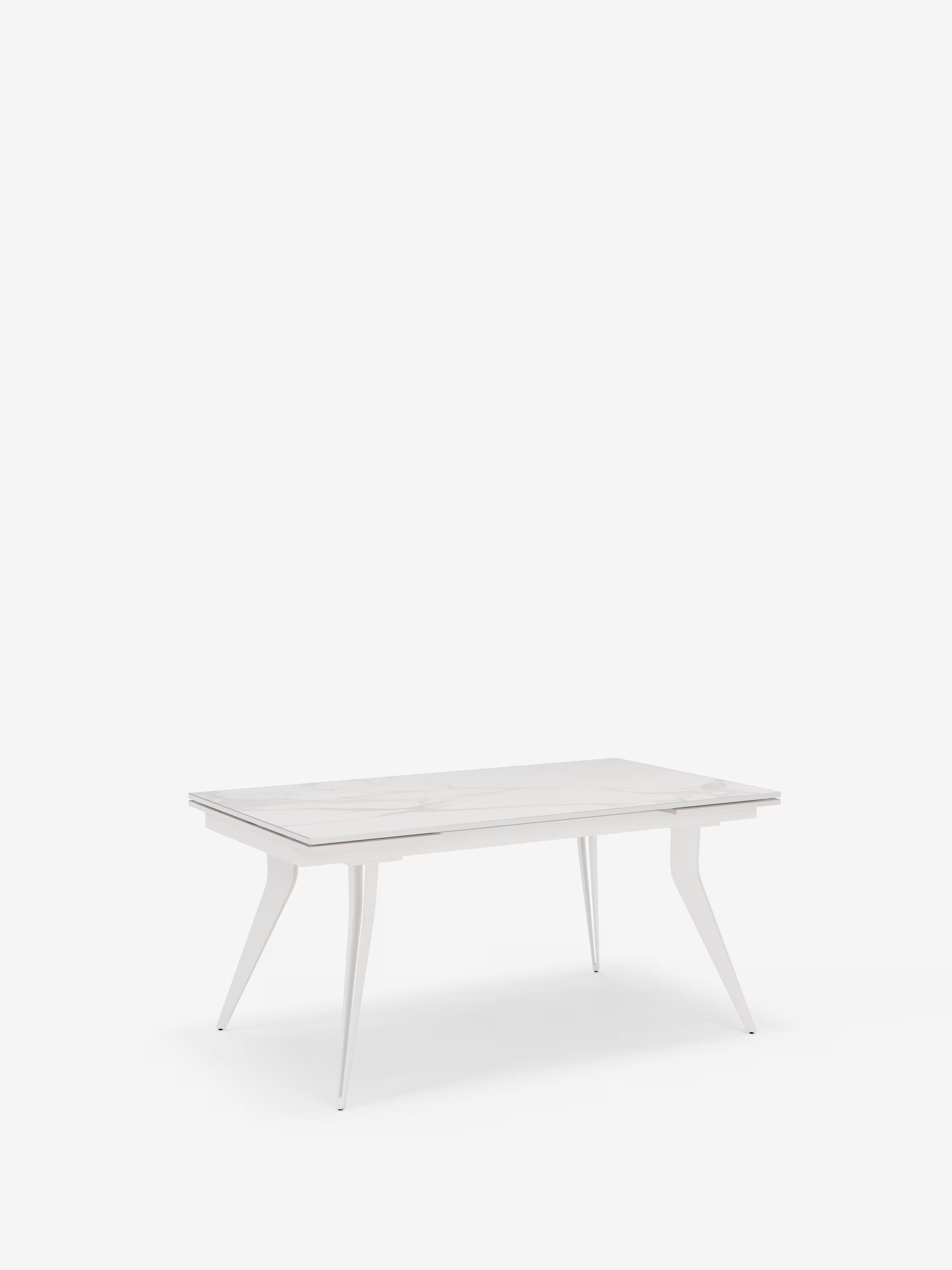 Thor Mesa extensible efecto mármol blanco – base de metal blanco 160 (240) x 90 cm