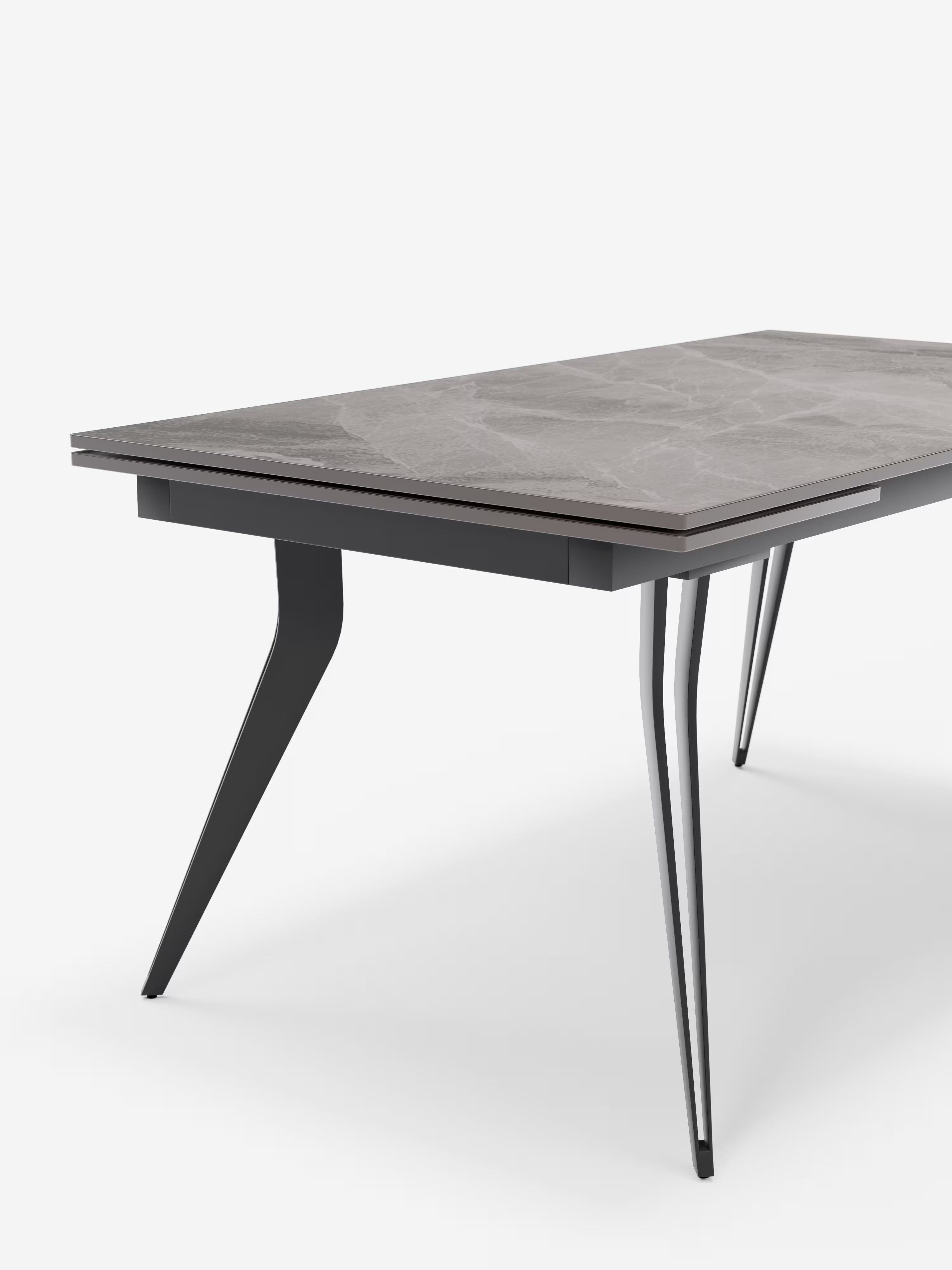 Thor Extendable table with grey marble effect – black metal base 160 (240) x 90 cm