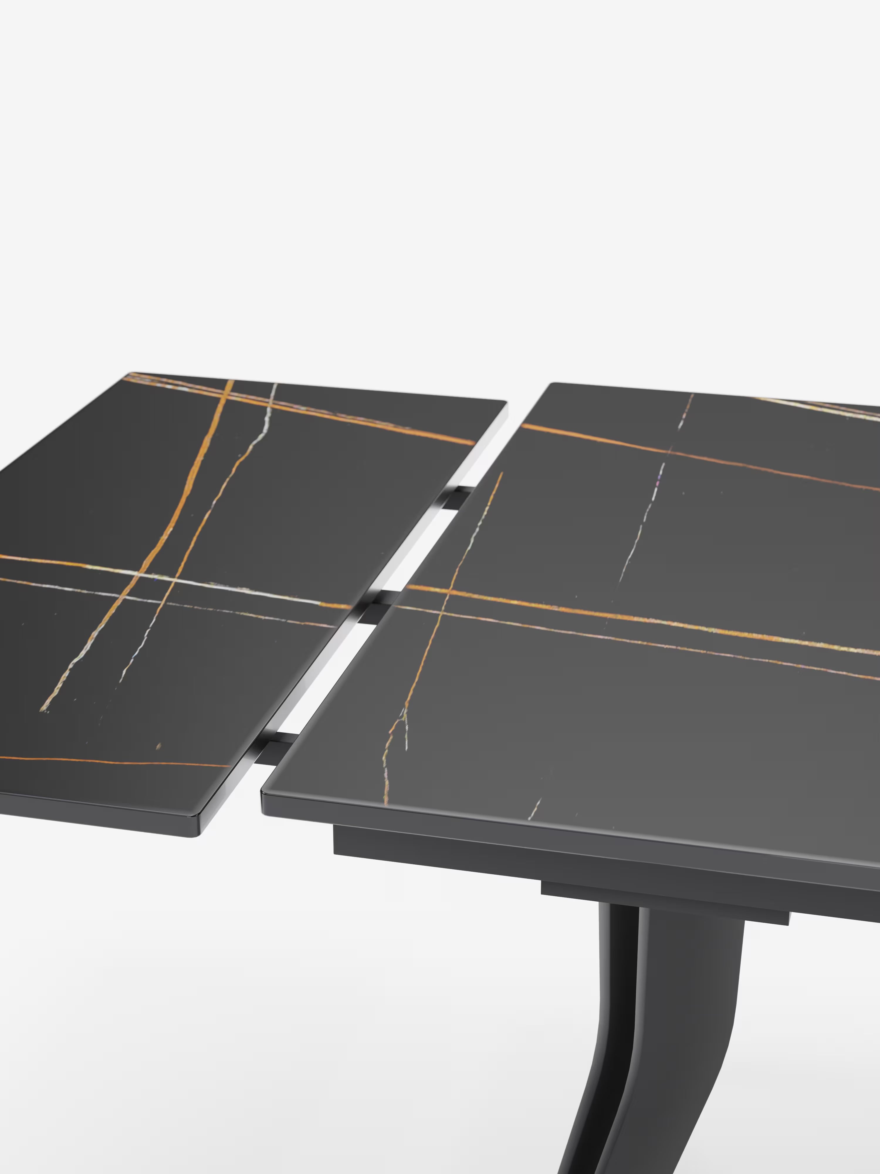 Thor Tavolo allungabile effetto marmo nero – base in metallo nero 160 (240) x 90 cm