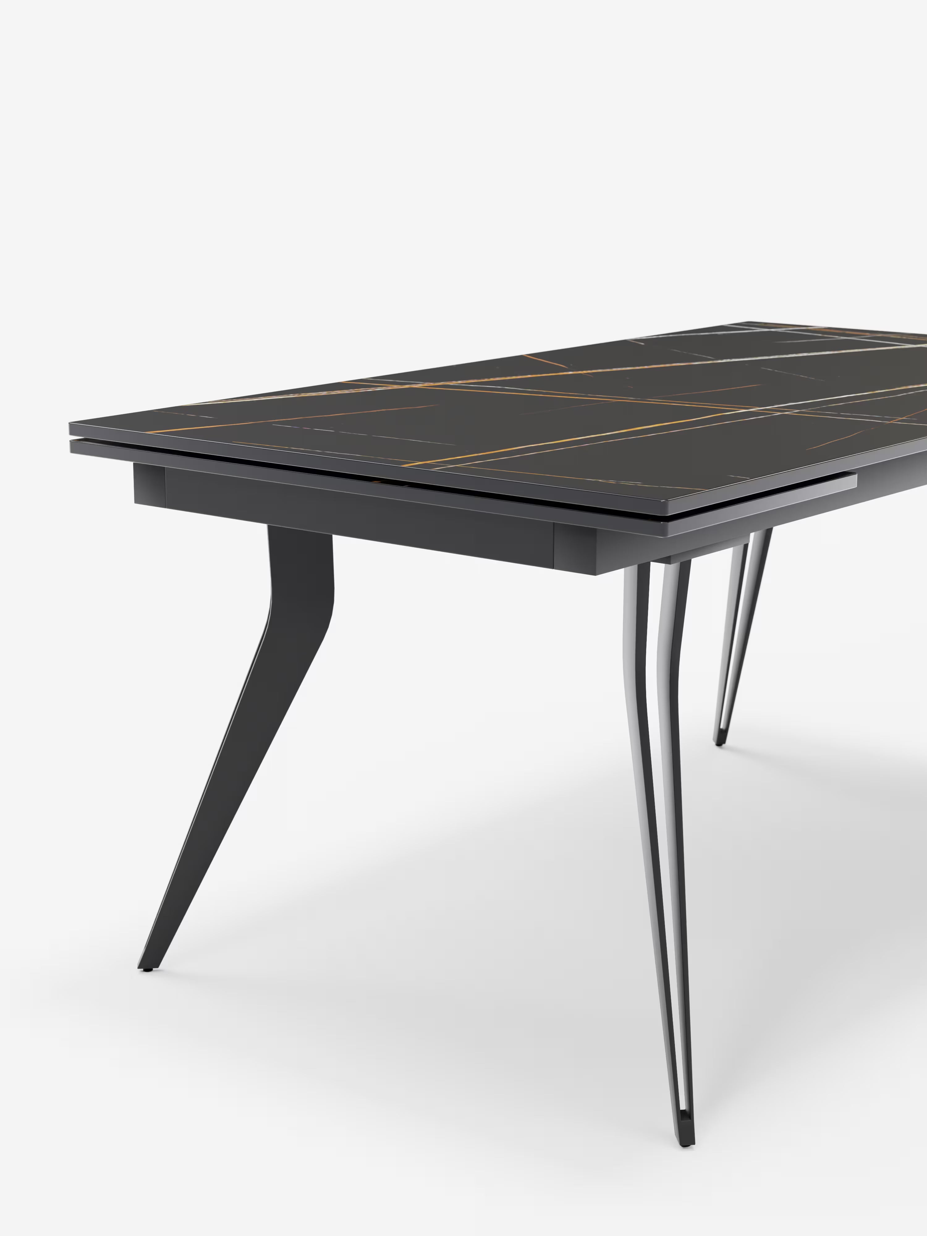 Thor Tavolo allungabile effetto marmo nero – base in metallo nero 160 (240) x 90 cm