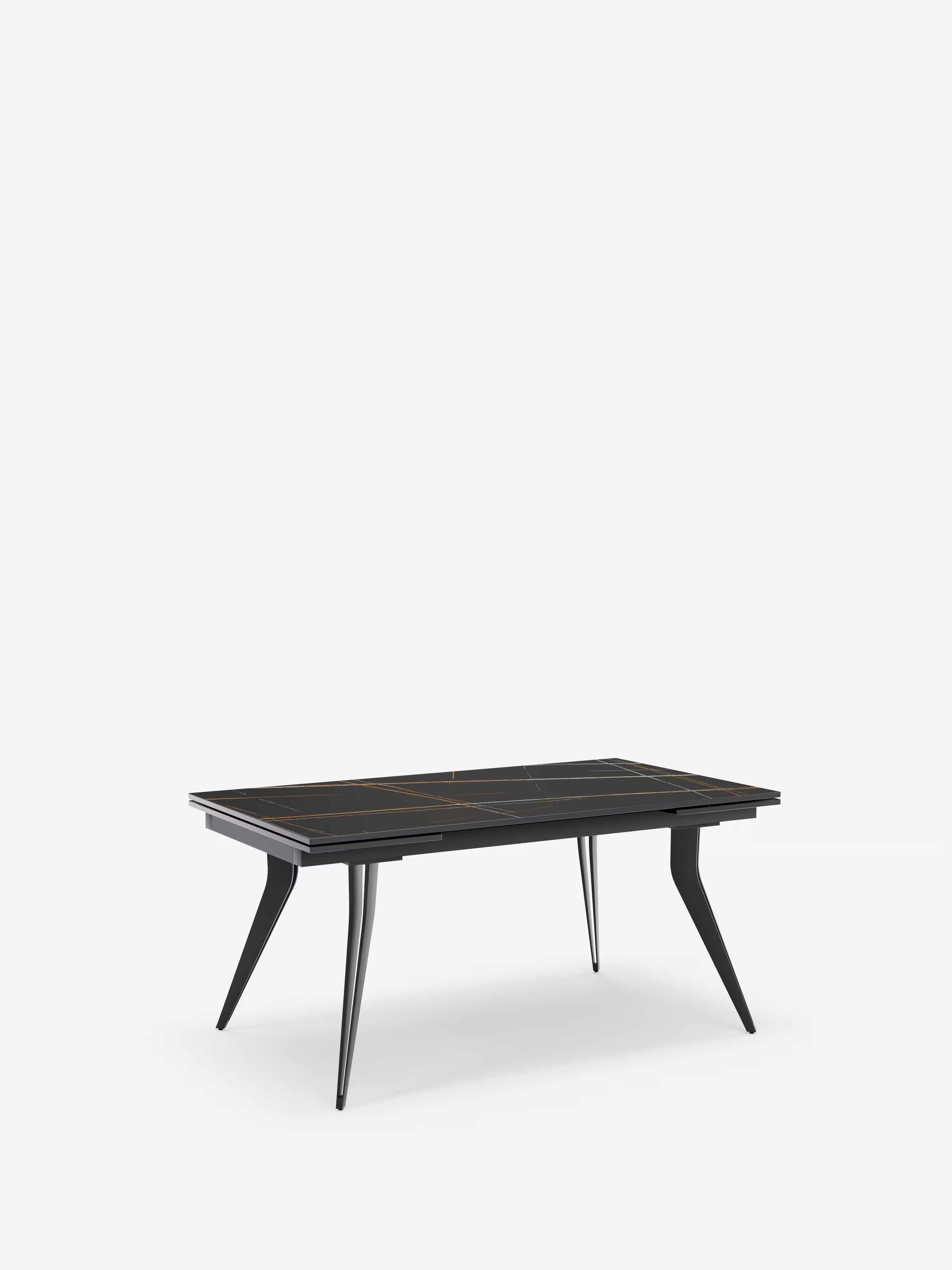Thor Tavolo allungabile effetto marmo nero – base in metallo nero 160 (240) x 90 cm