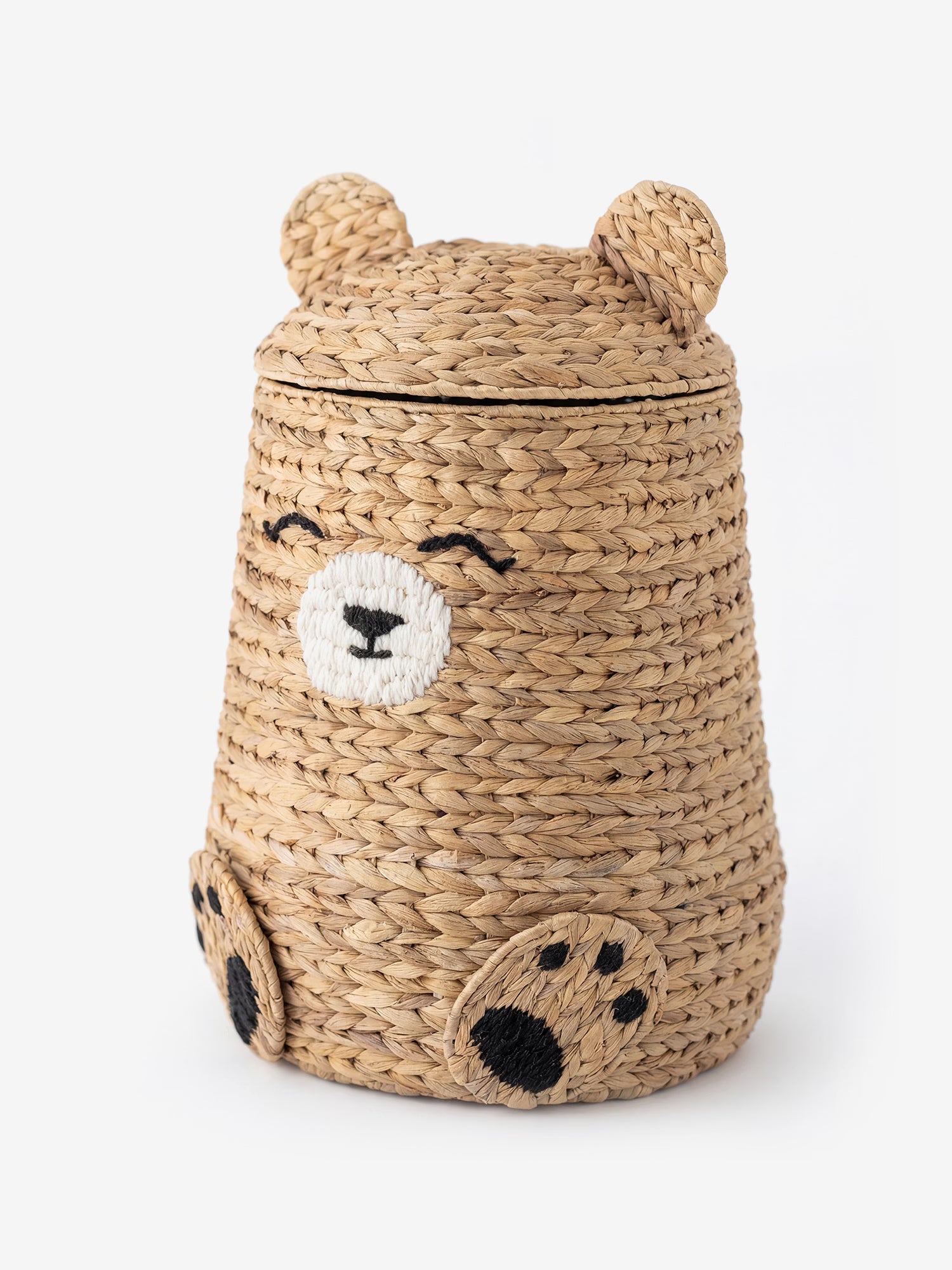 Timone Natural water hyacinth storage basket with teddy bear lid