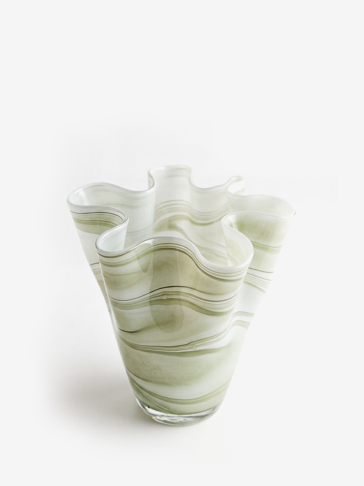 Toryn Vase décoratif en verre vert marbré soufflé bouche