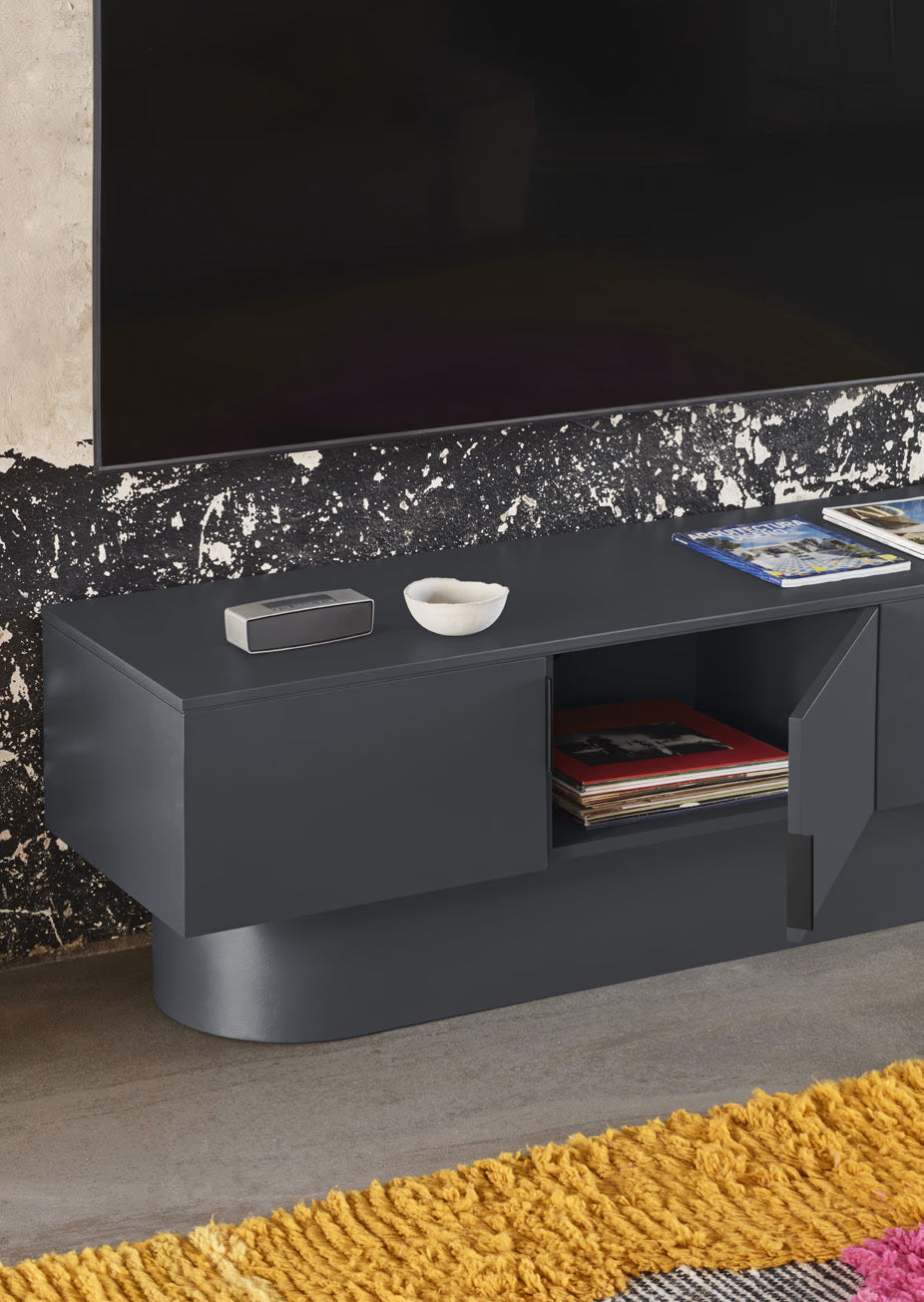 Totem mueble de TV de 4 puertas en MDF gris antracita 200 x 50 cm
