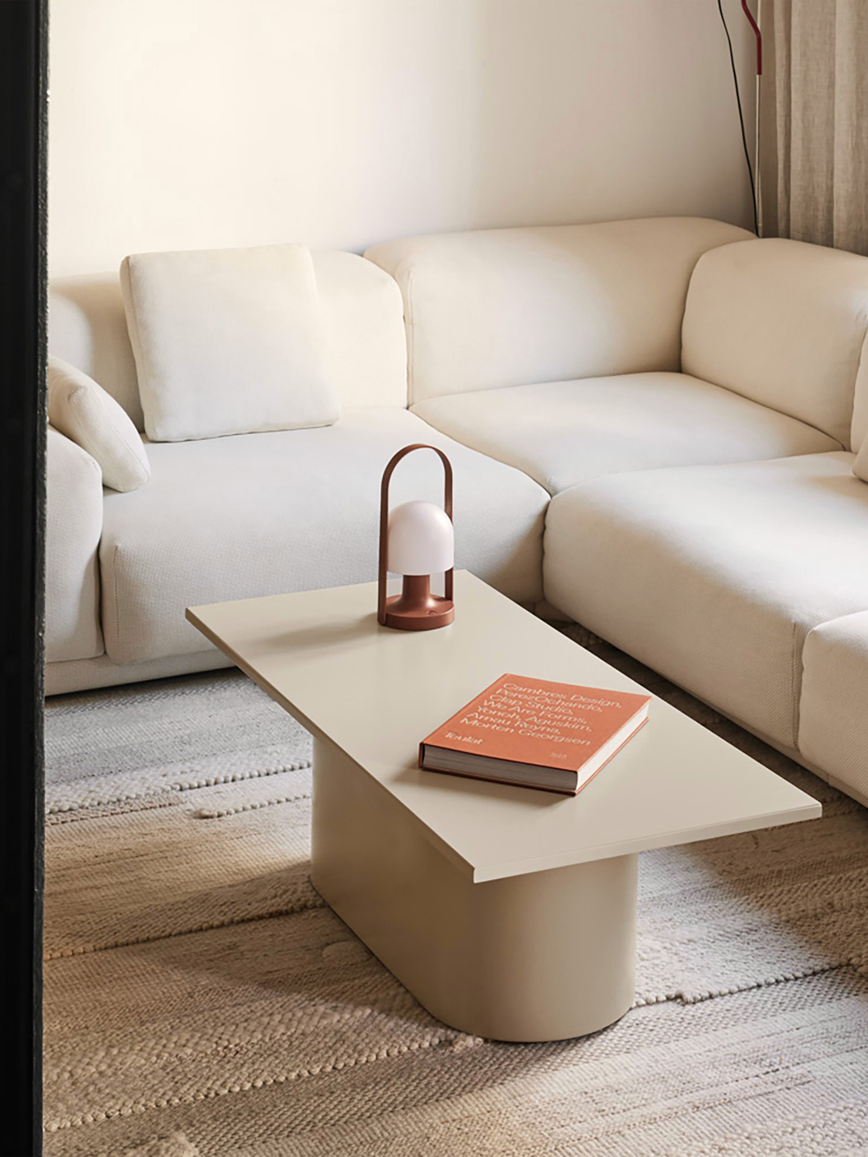 Totem tavolino da salotto rettangolare beige sabbia 110 x 36 cm