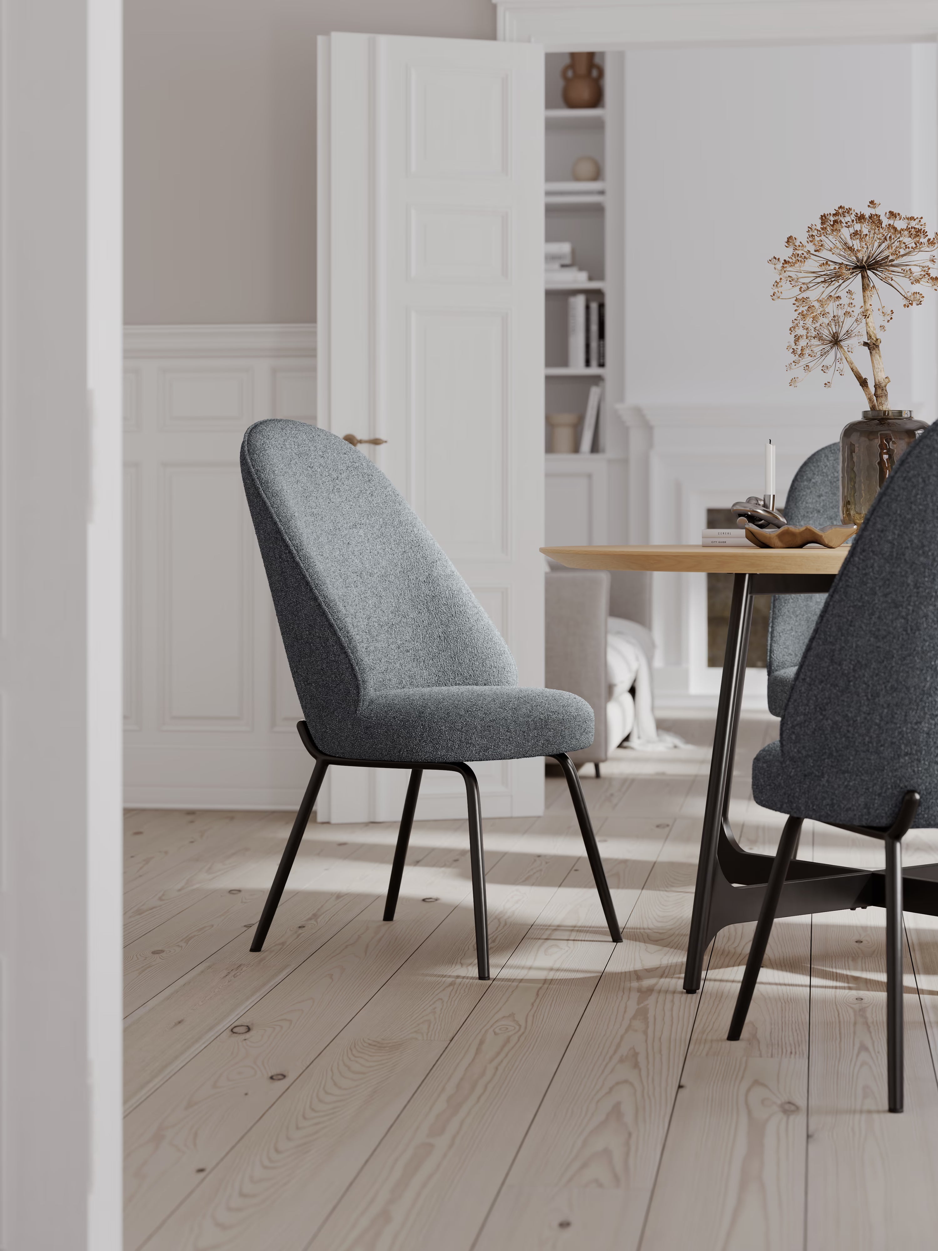Utopia chaise avec dossier haut en bouclé et pieds en métal